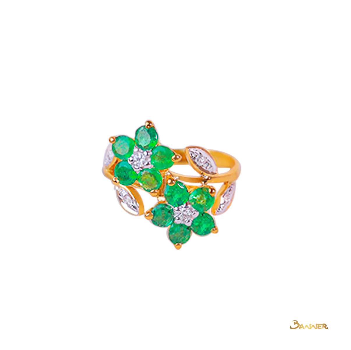 Emerald and Diamond Flower Ring