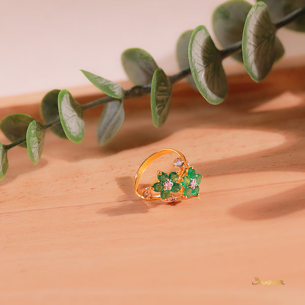 Emerald and Diamond Flower Ring