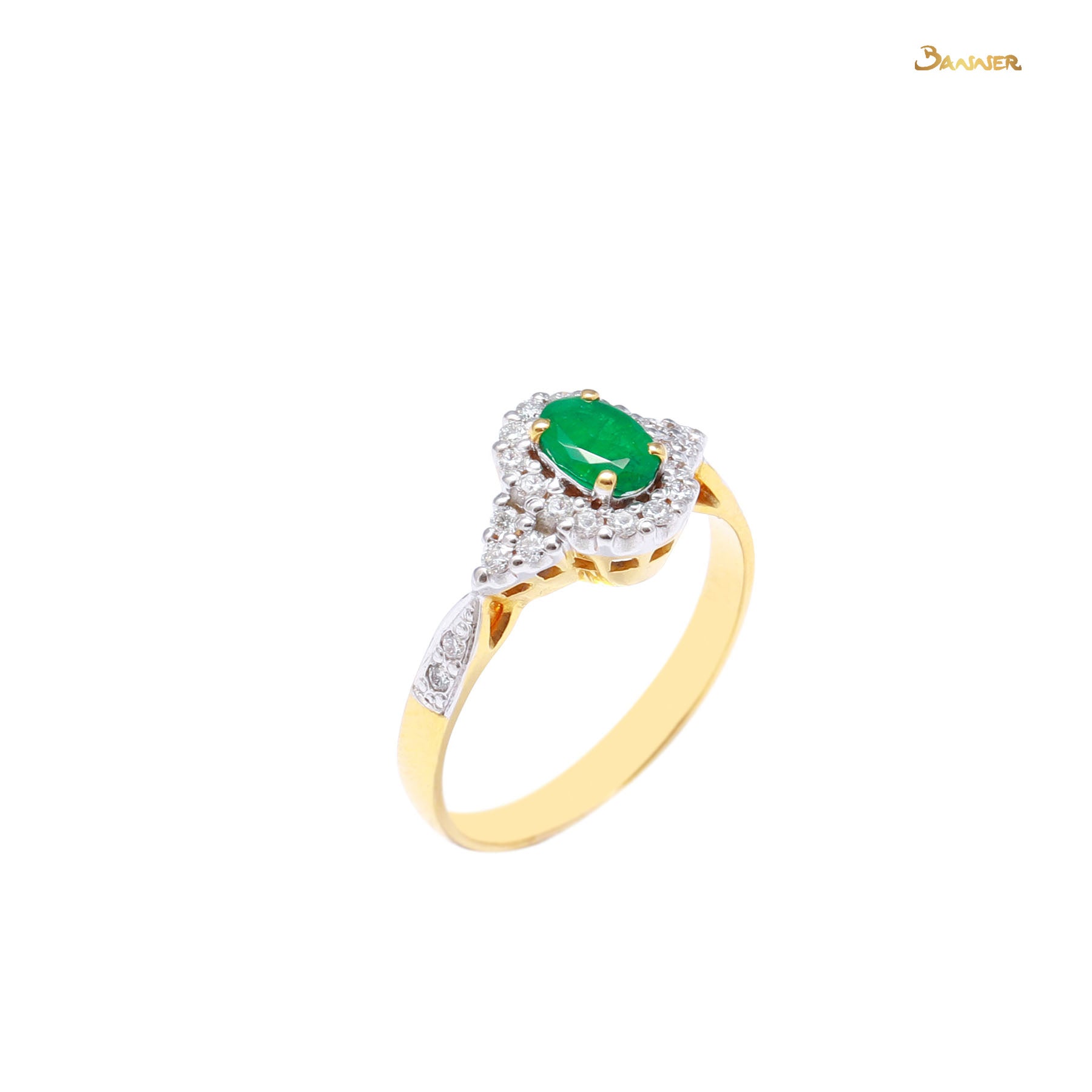 Emerald and Diamond Twisted Halo Ring