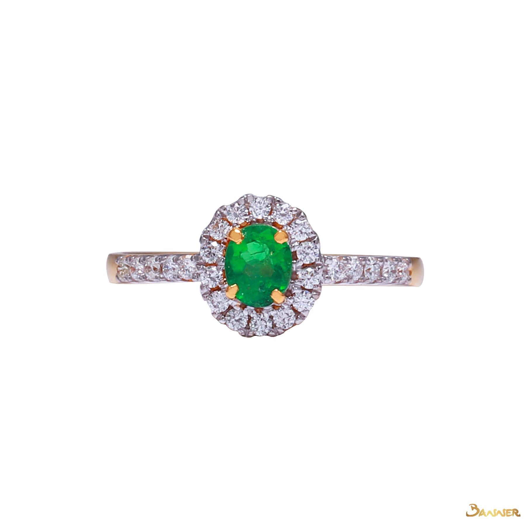 Zambian Emerald and Diamond Halo Ring