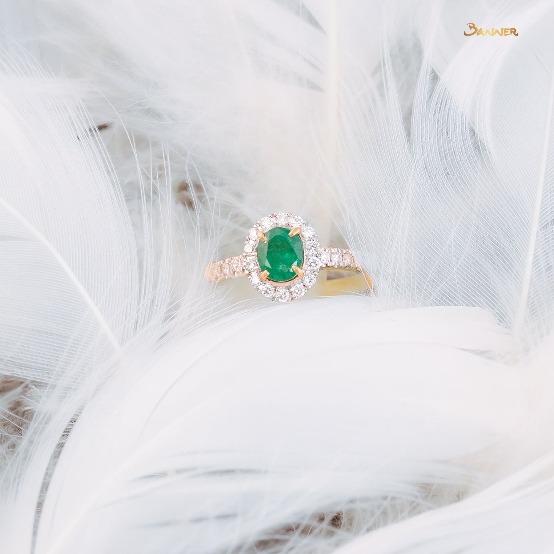 Zambian Emerald and Diamond Halo Ring