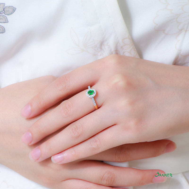 Zambian Emerald and Diamond Halo Ring