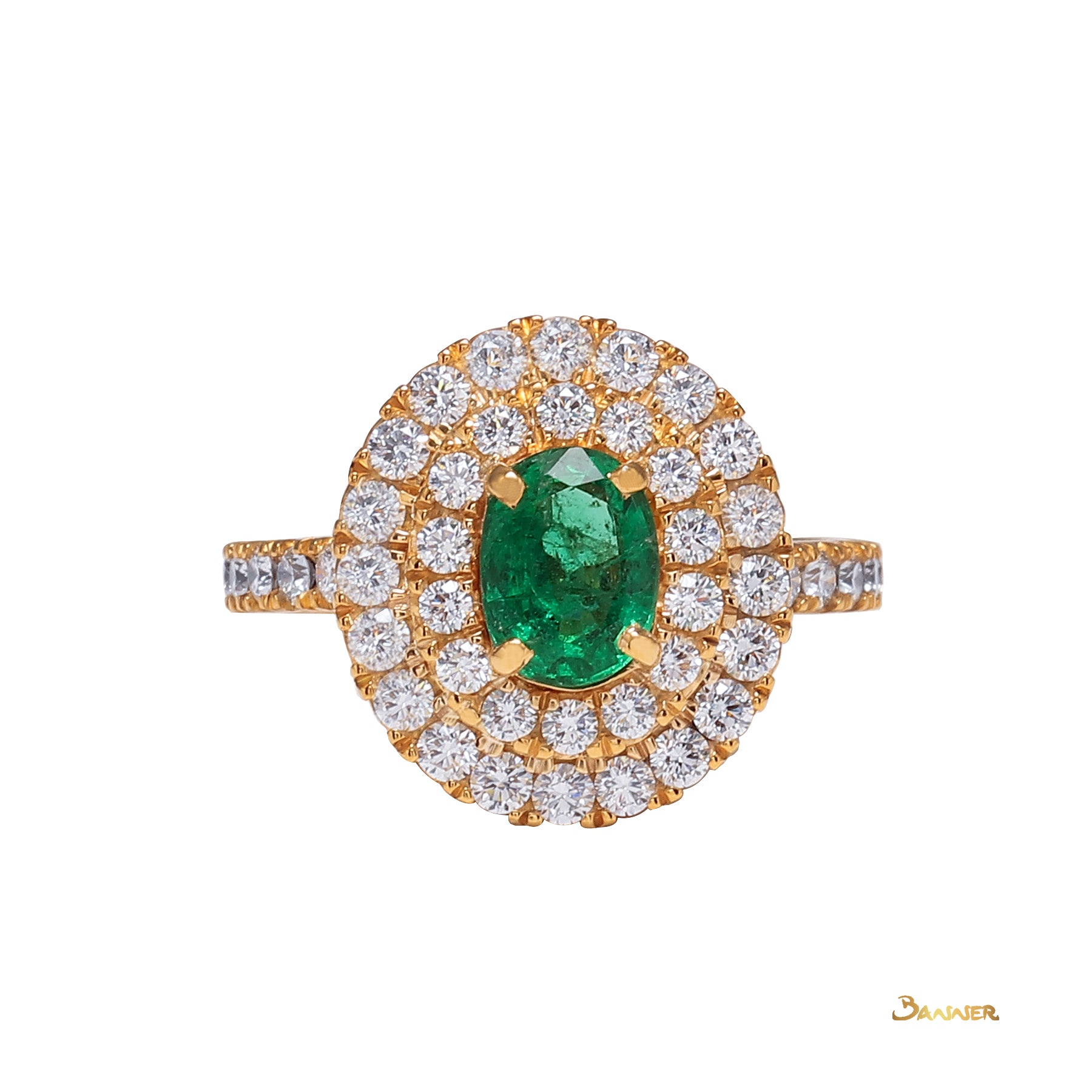 Emerald and Diamond Double Halo Ring