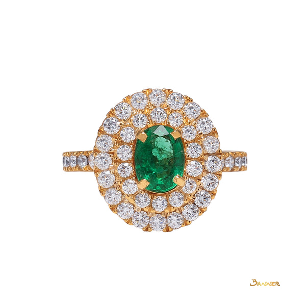 Emerald and Diamond Double Halo Ring
