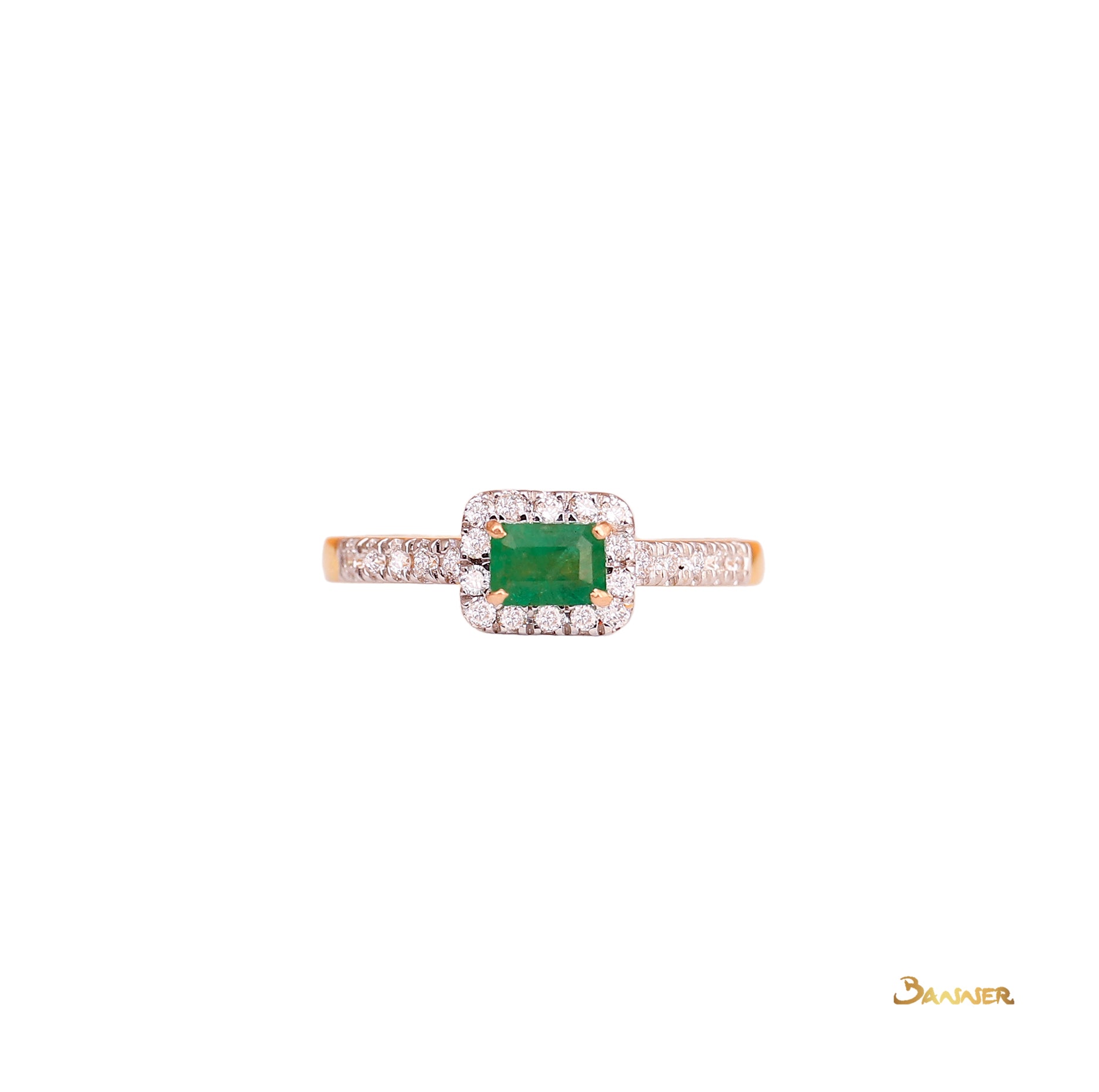 Emerald and Diamond Halo Ring