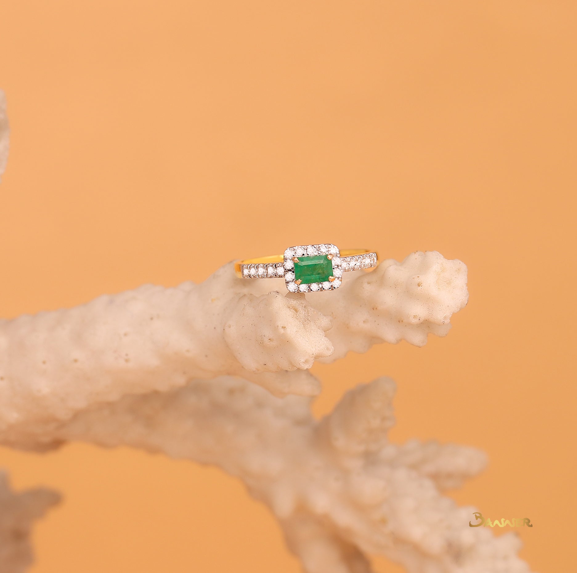 Emerald and Diamond Halo Ring