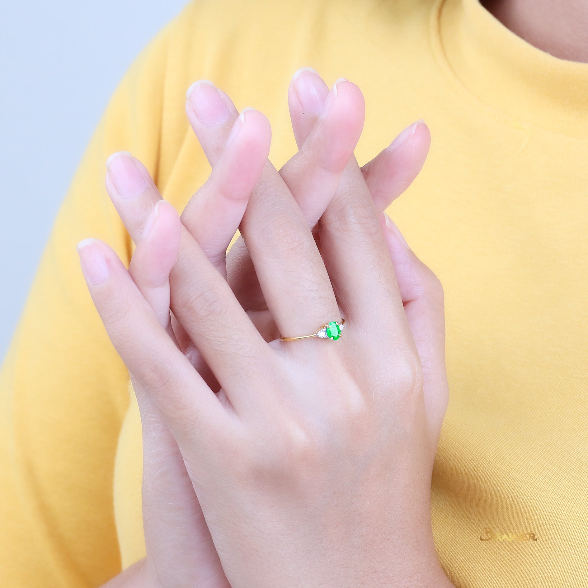 Emerald and Diamond Petite Ring