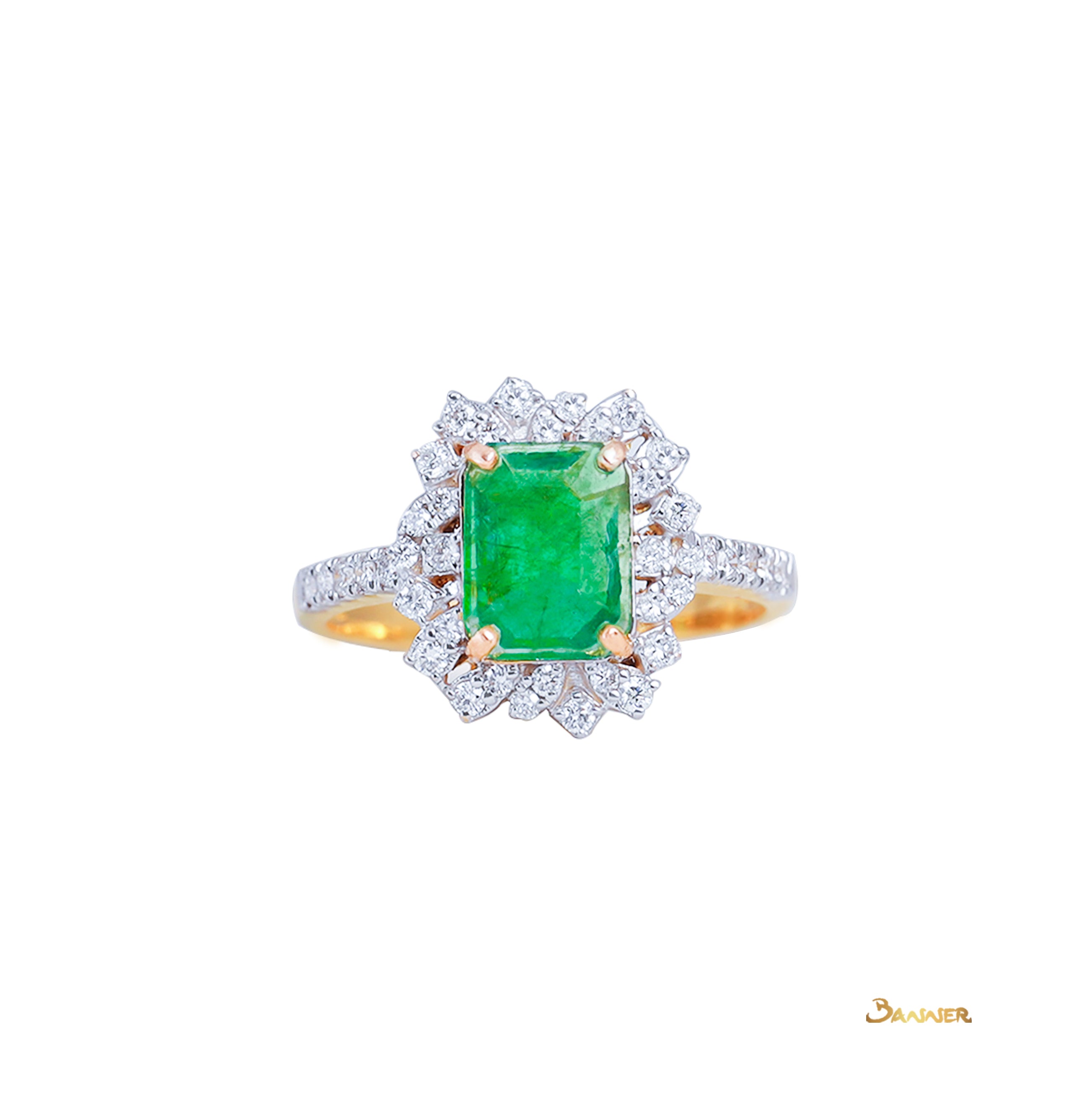 Emerald and Diamond Abstract Ring