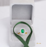 Emerald and Diamond Abstract Ring