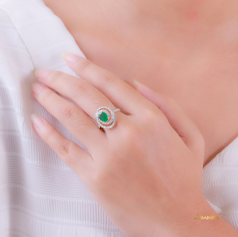 Emerald and Diamond Helix Ring