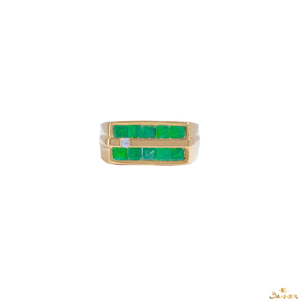 Emerald-cut Emerald and Diamond Men' Ring