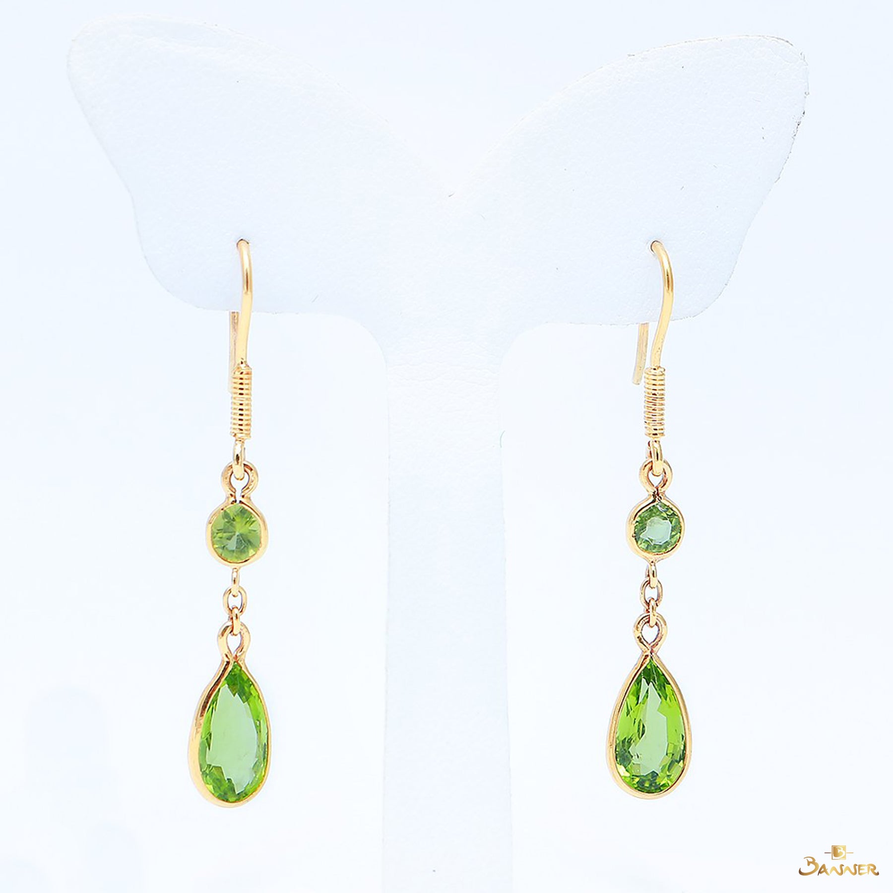 Peridot 2-Step Rain-drop Dangle Earrings