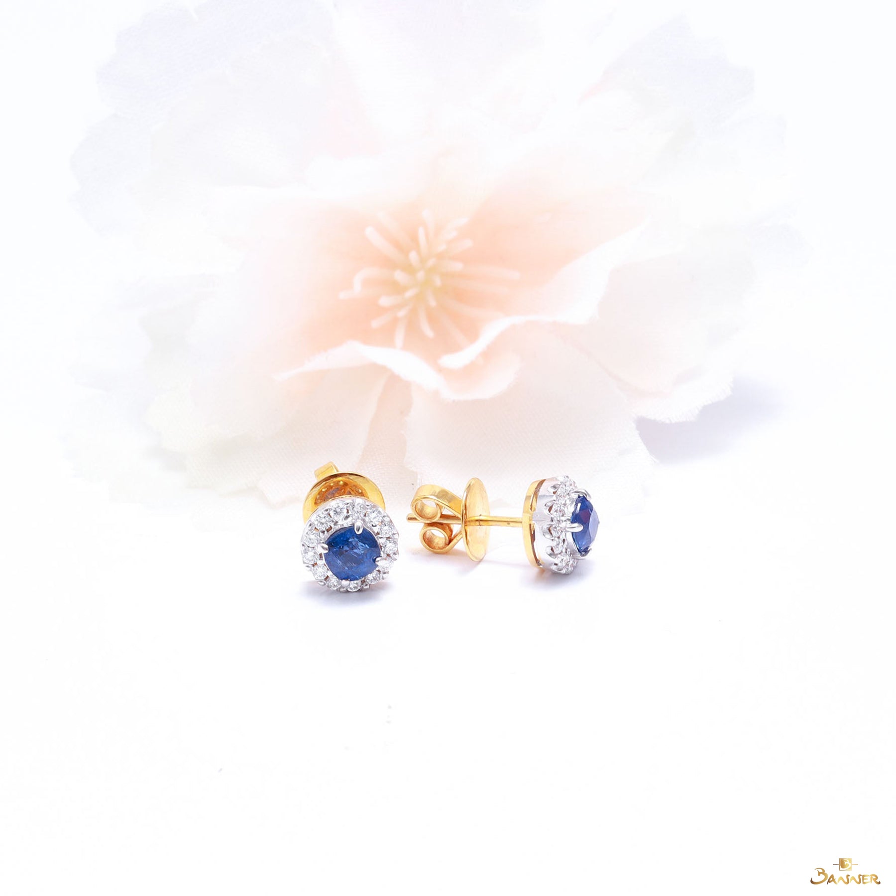 Sapphire and Diamond Halo Earrings