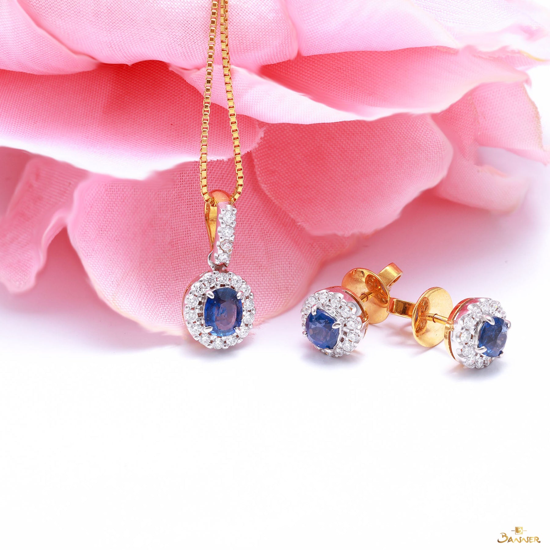 Sapphire and Diamond Halo Earrings