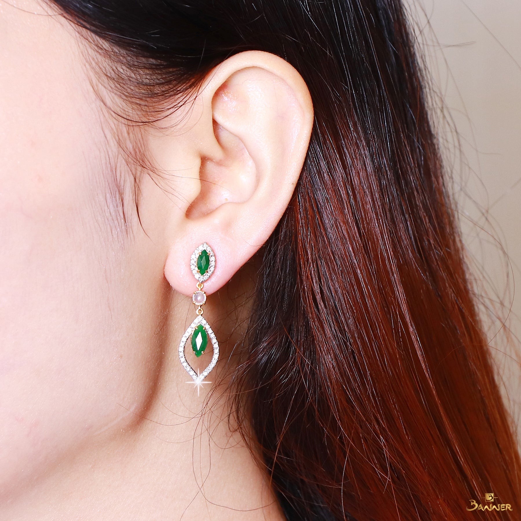 Jade and Diamond Rain-drop Earrings