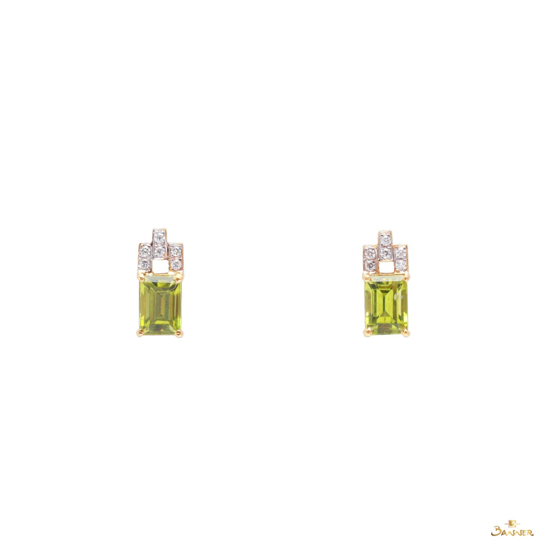Emerald-cut Peridot and Diamond Earrings