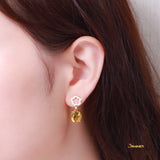 Citrine and Diamond Flower Dangle Earrings