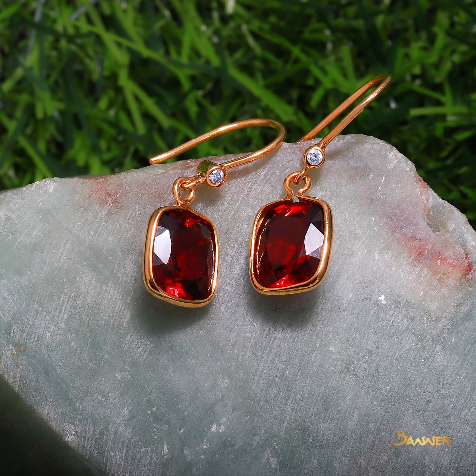 Cushion-cut Garnet and Diamond Earrings