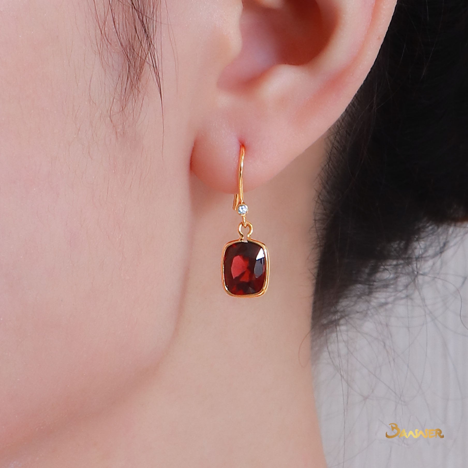 Cushion-cut Garnet and Diamond Earrings