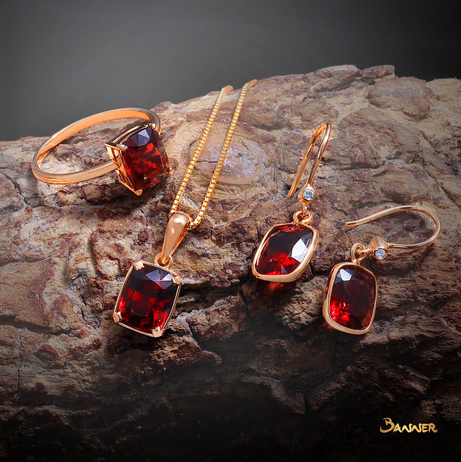 Cushion-cut Garnet and Diamond Earrings