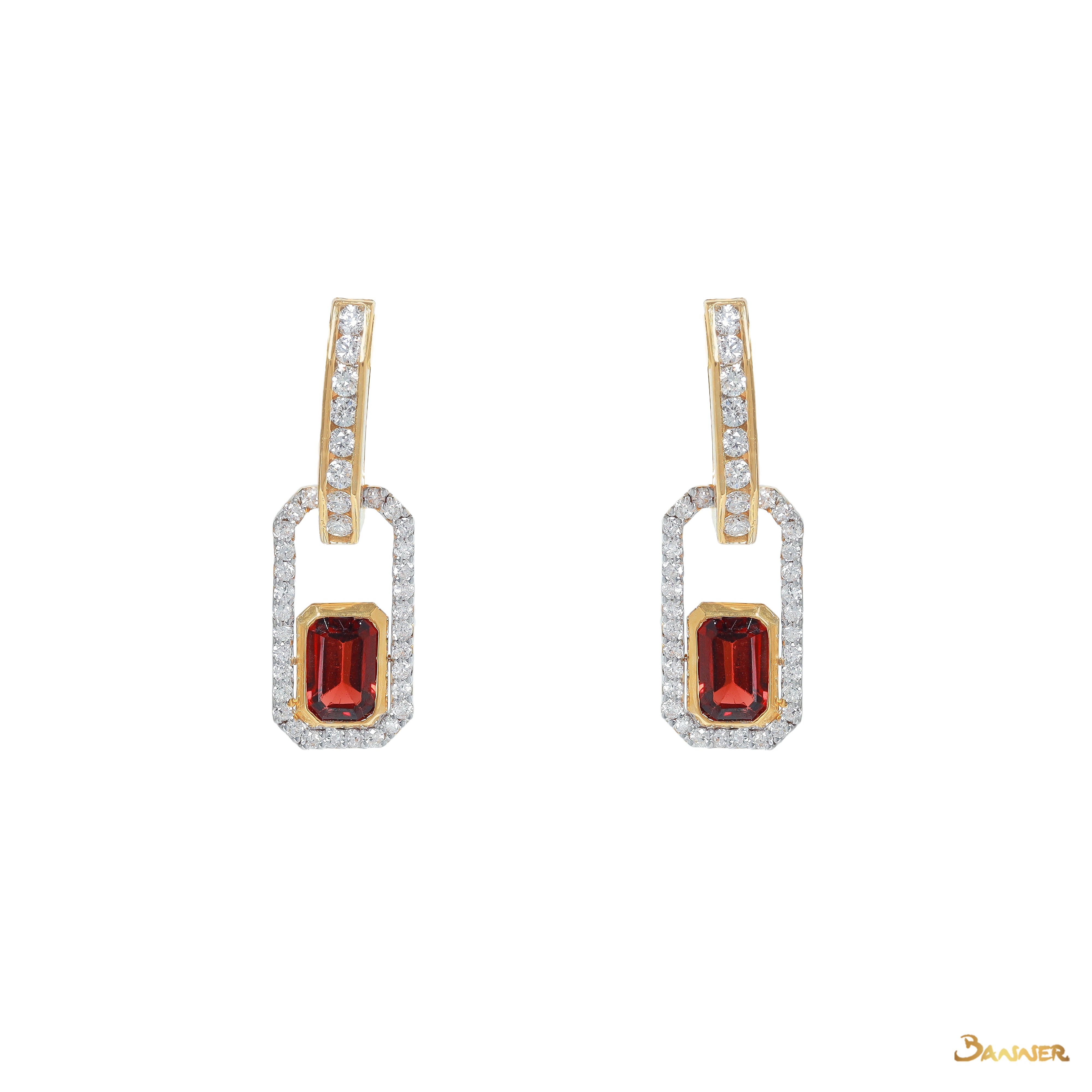 Garnet and Diamond Paper Clip Earrings