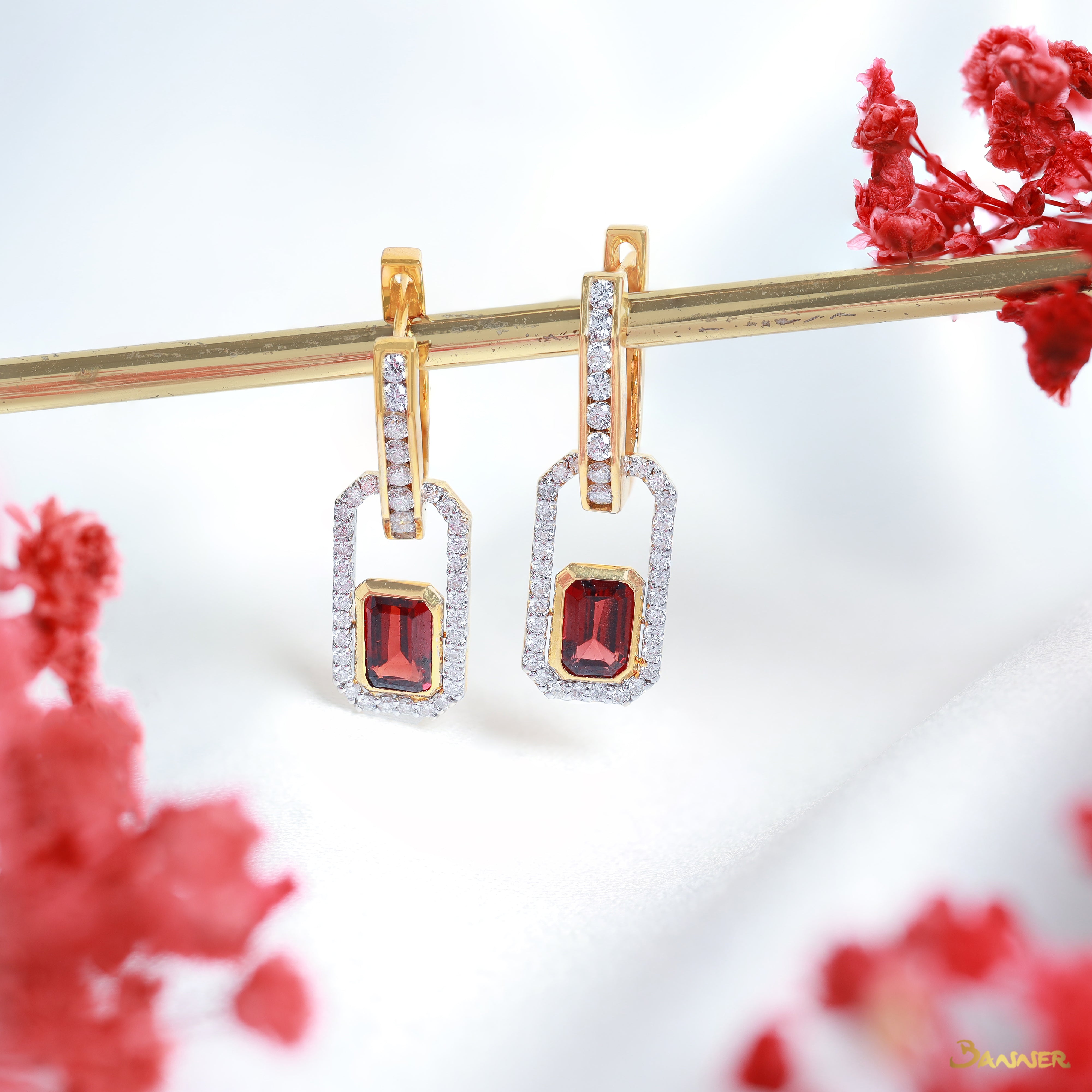 Garnet and Diamond Paper Clip Earrings