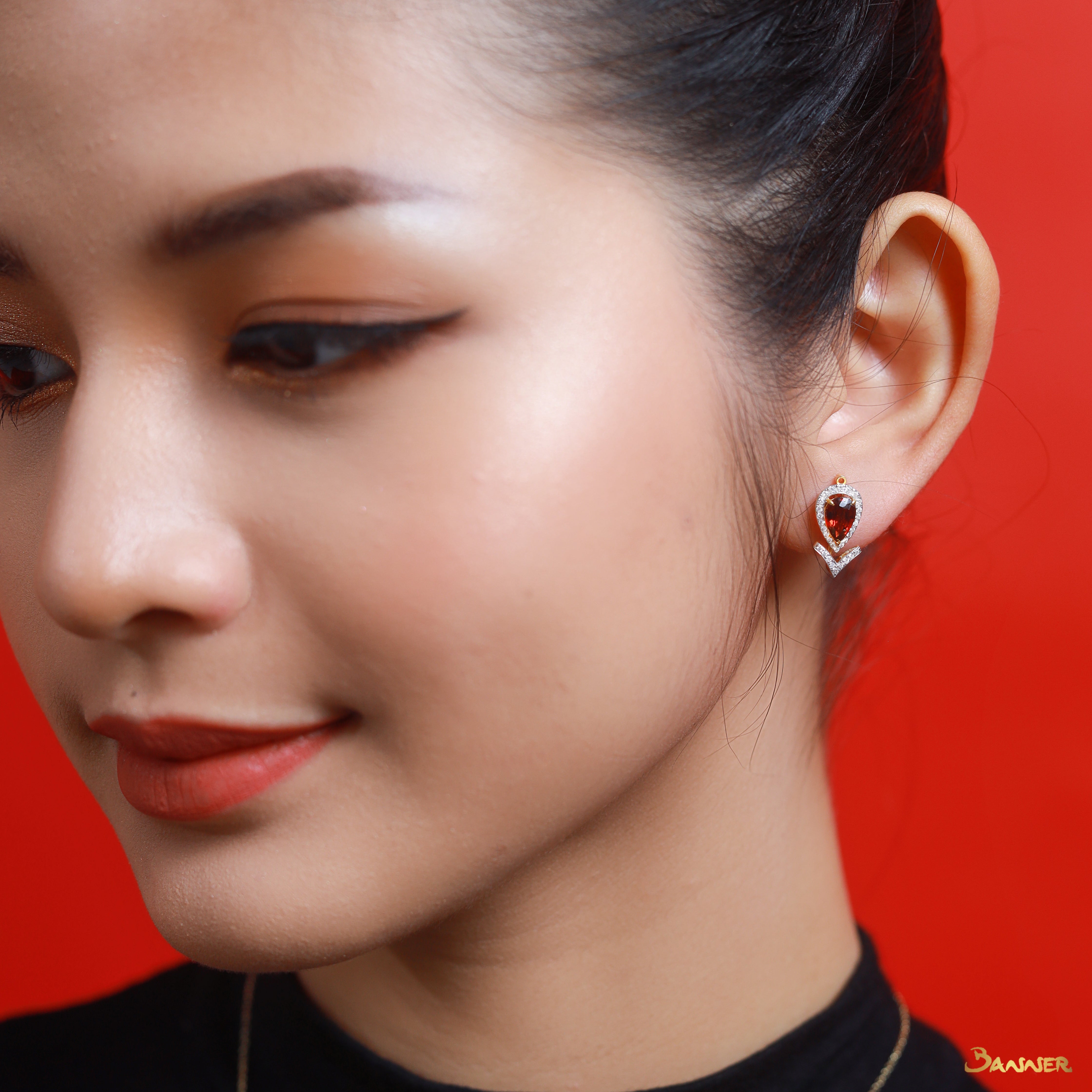 Pear-Shaped Garnet and Diamond Zest Earrings