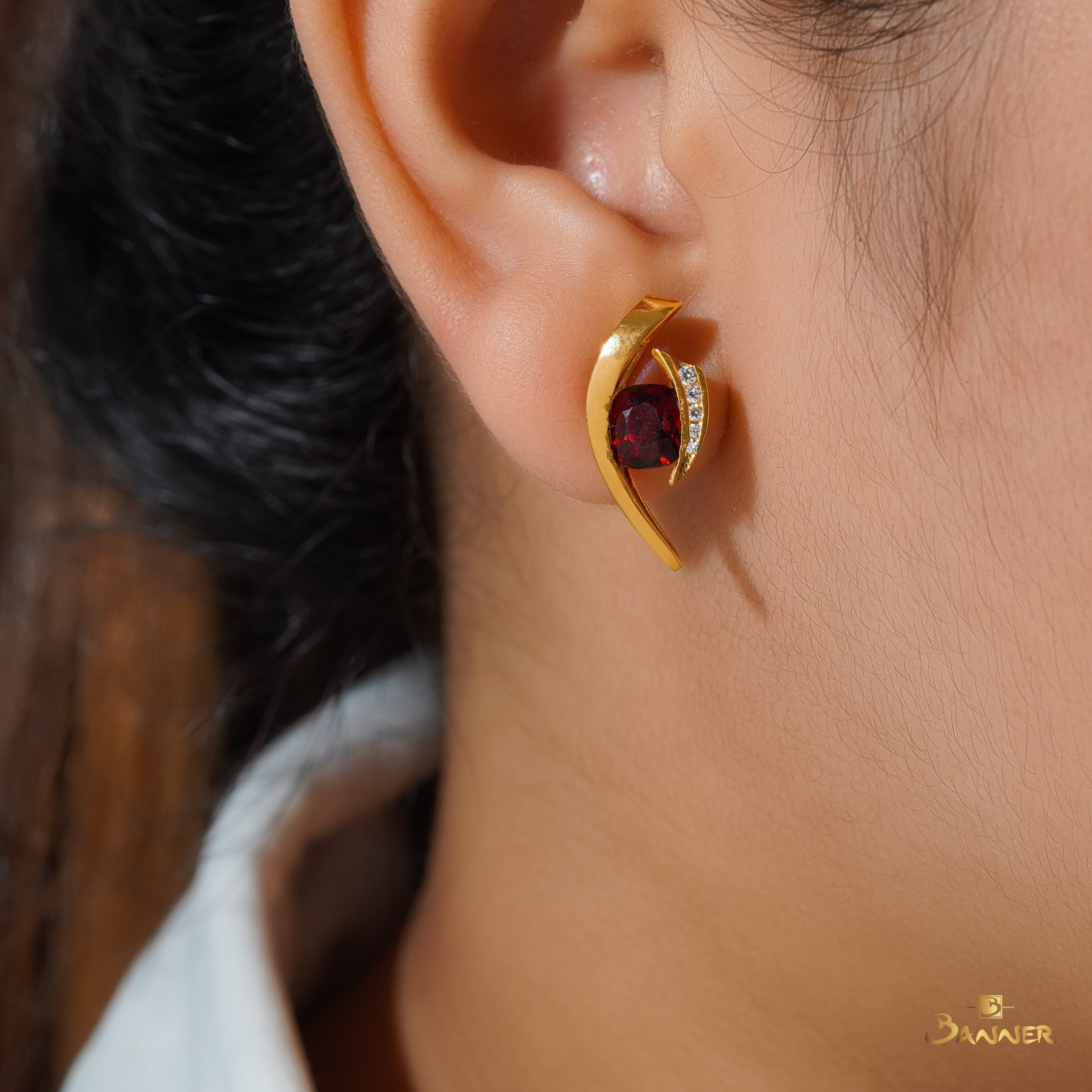 Garnet and Diamond Bypass Earrings