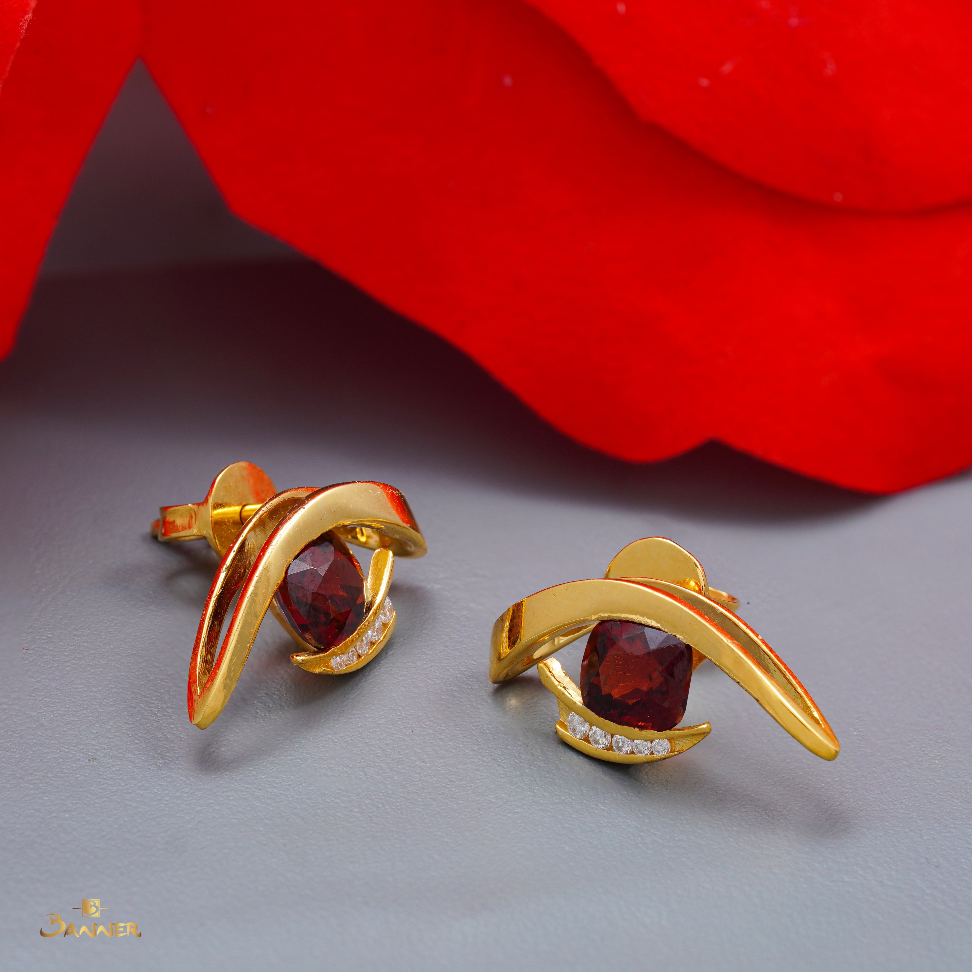 Garnet and Diamond Bypass Earrings