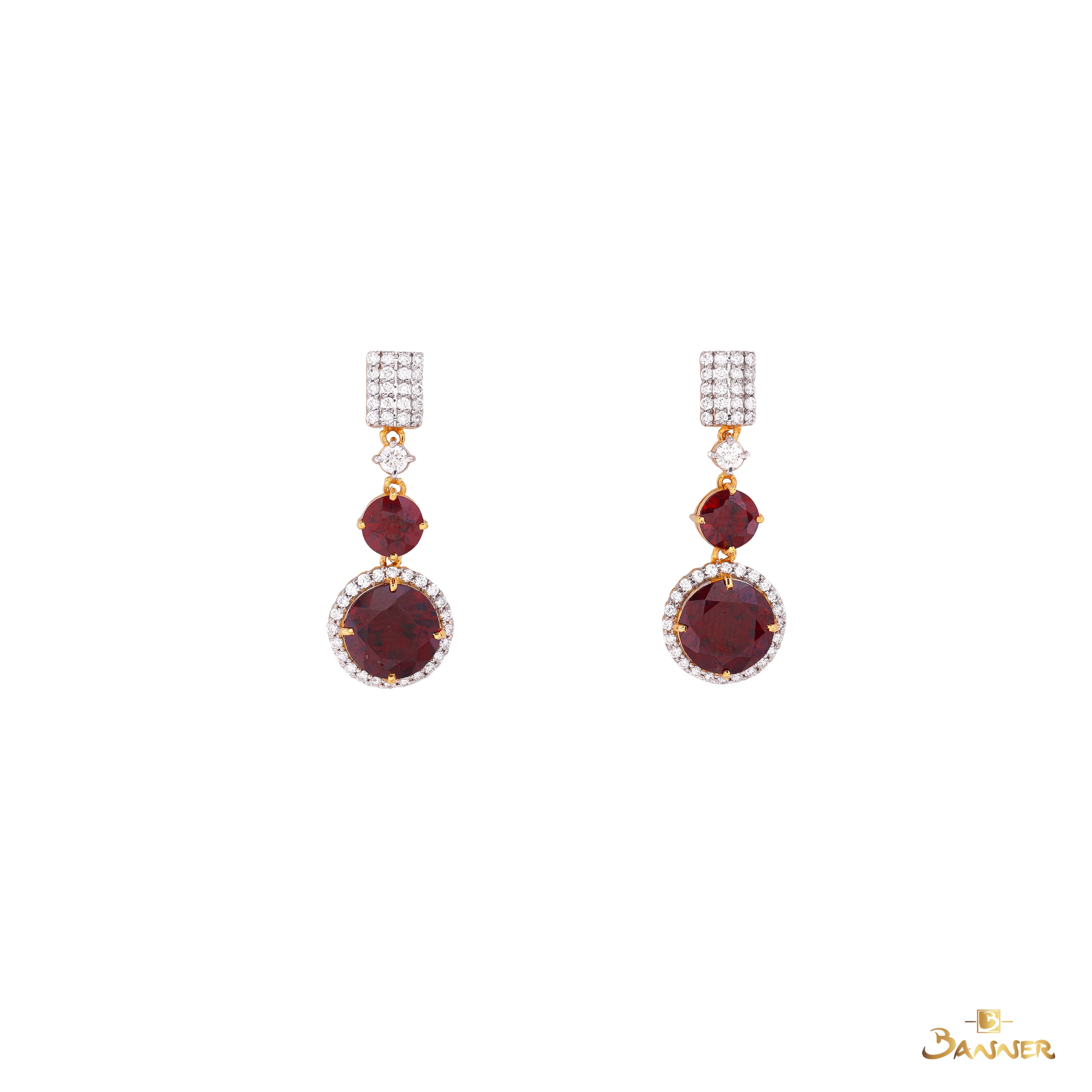 Garnet and Diamond Pave Halo Drop Earrings