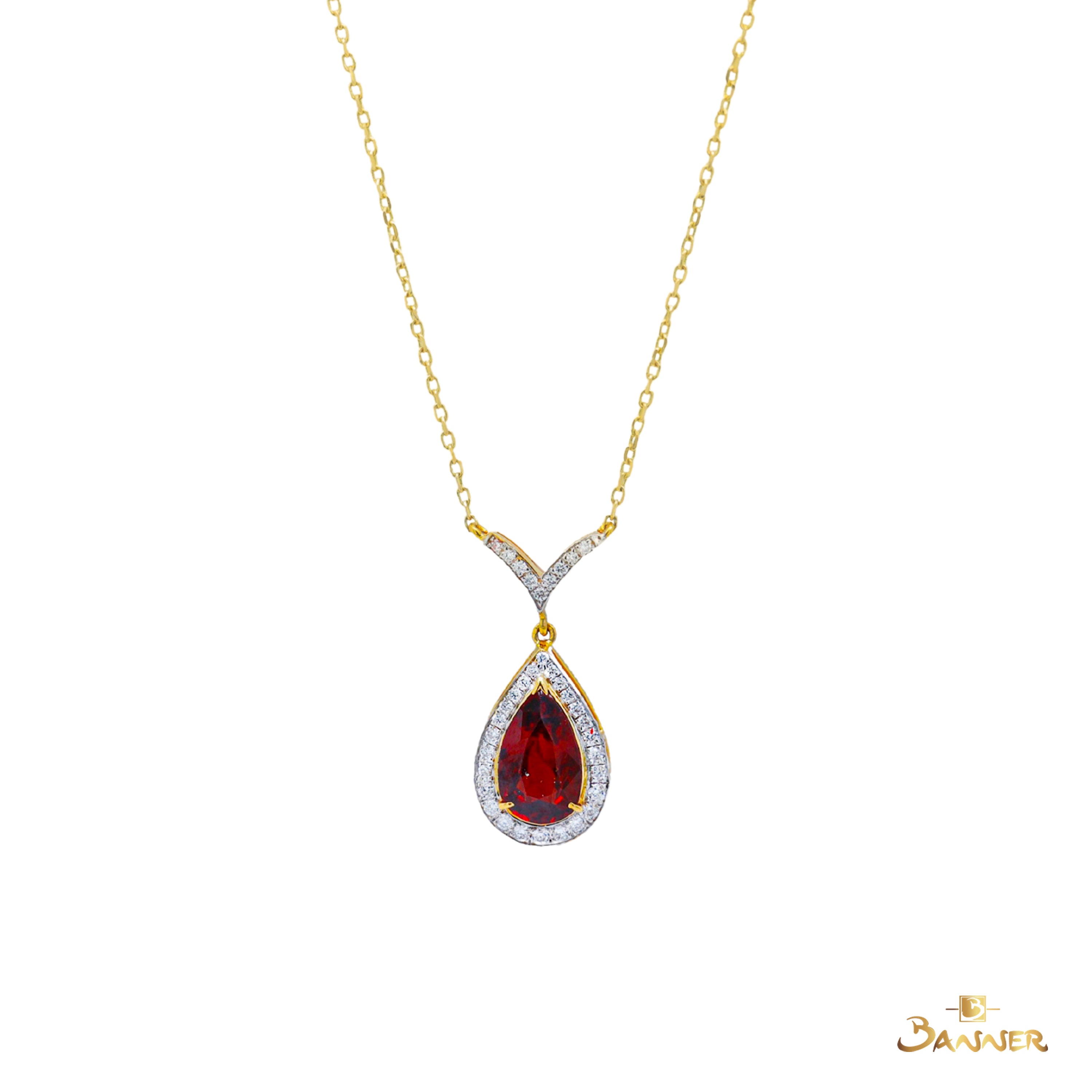 Pear-Shaped Garnet and Diamond Zest Necklace