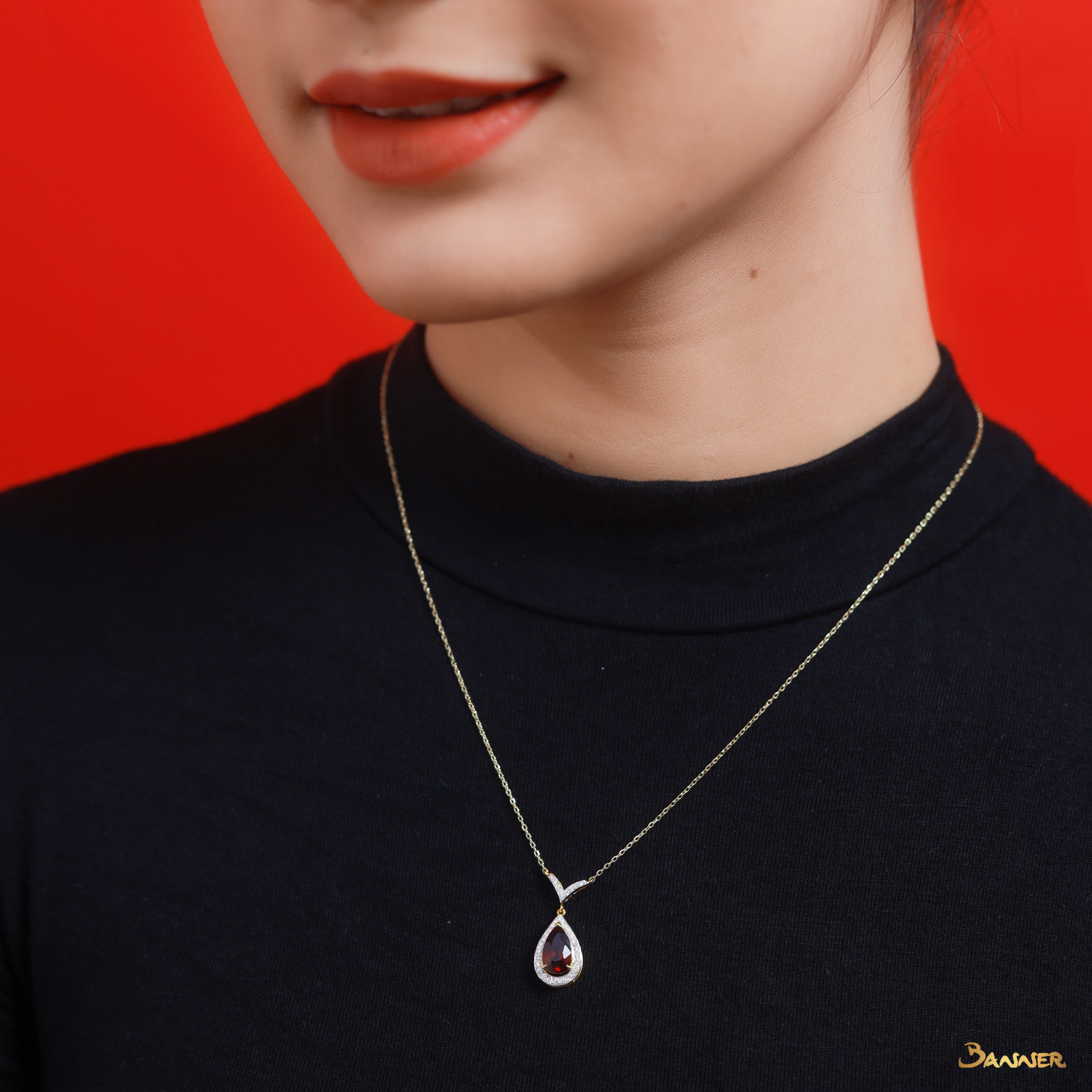 Pear-Shaped Garnet and Diamond Zest Necklace