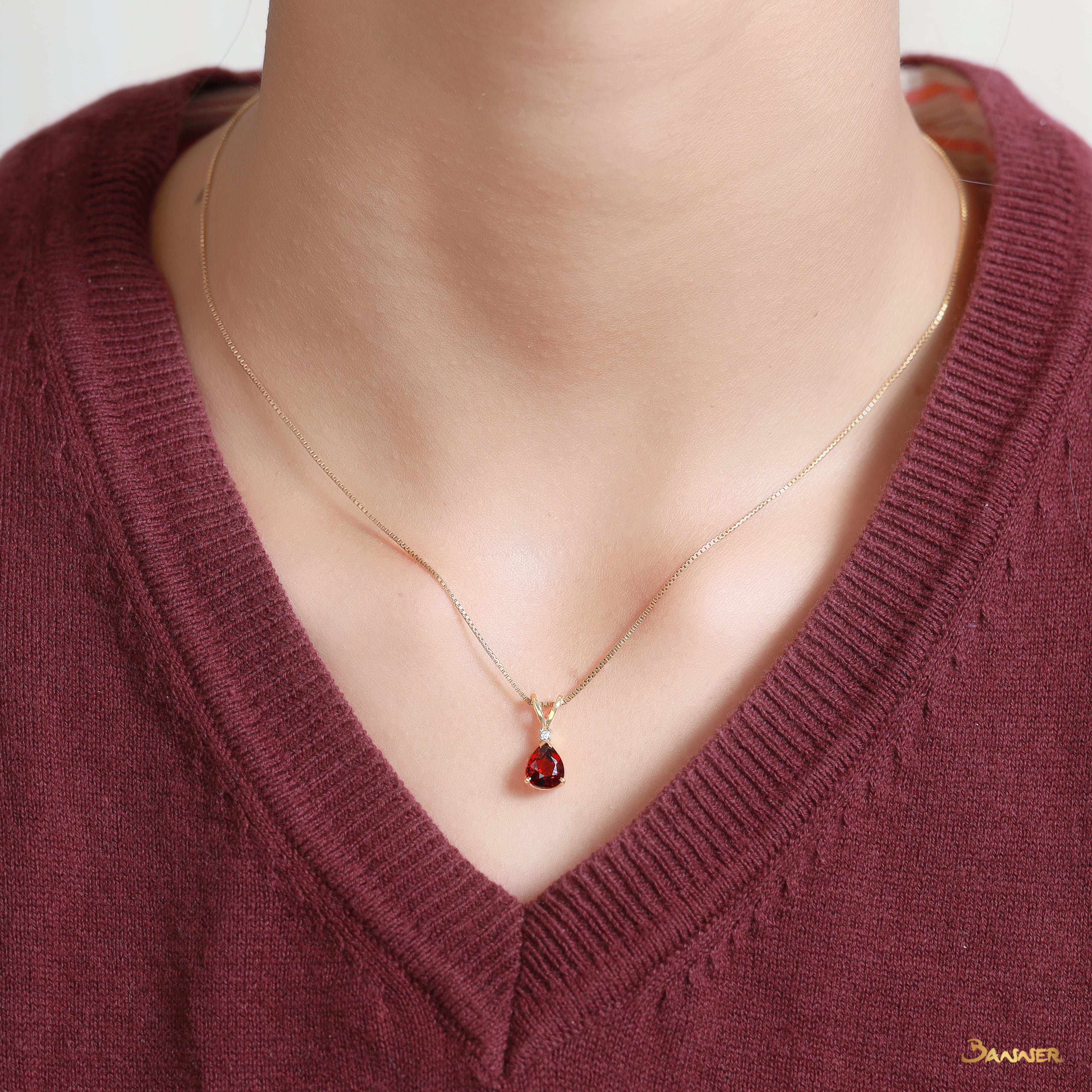 Garnet and Diamond Droplet Pendant