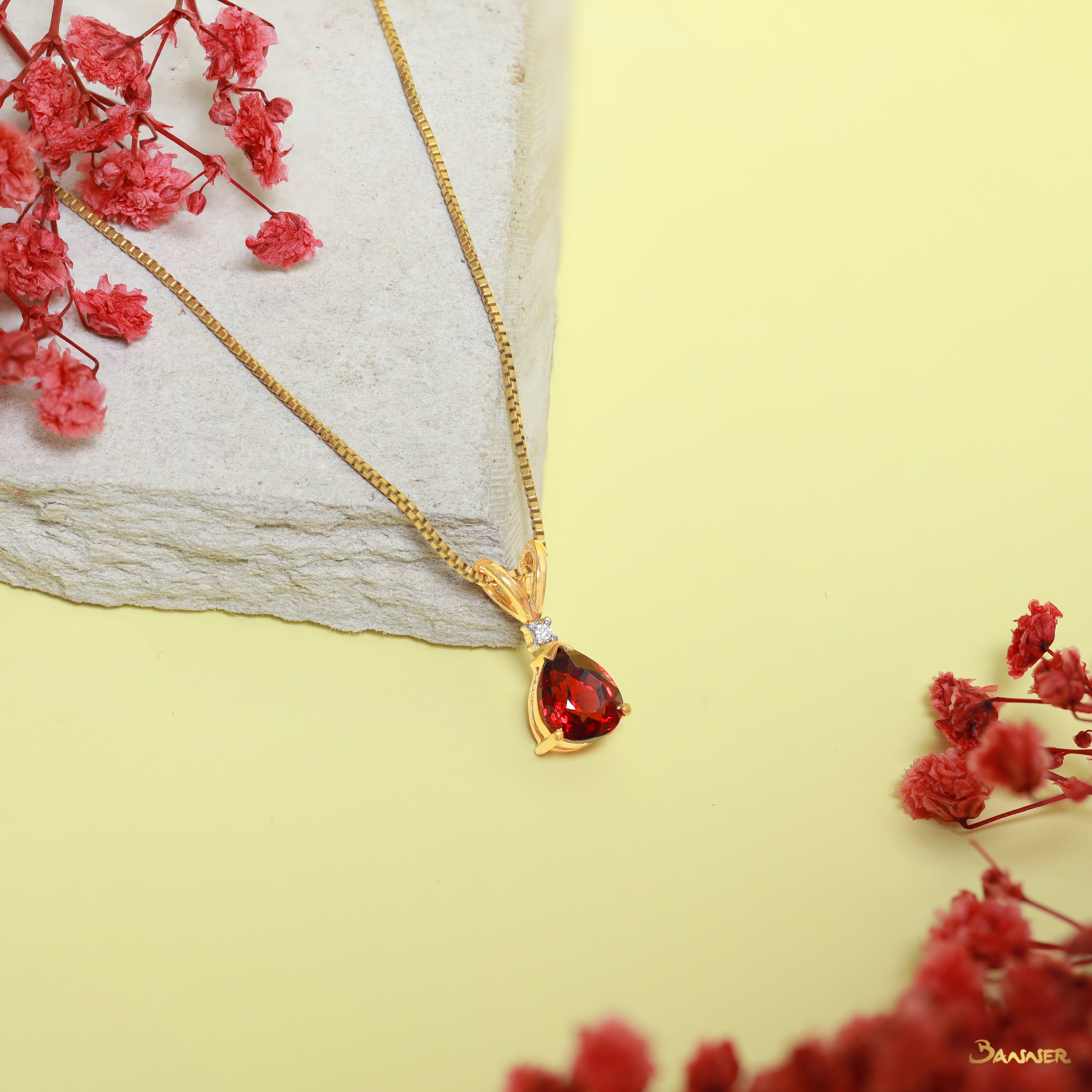 Garnet and Diamond Droplet Pendant