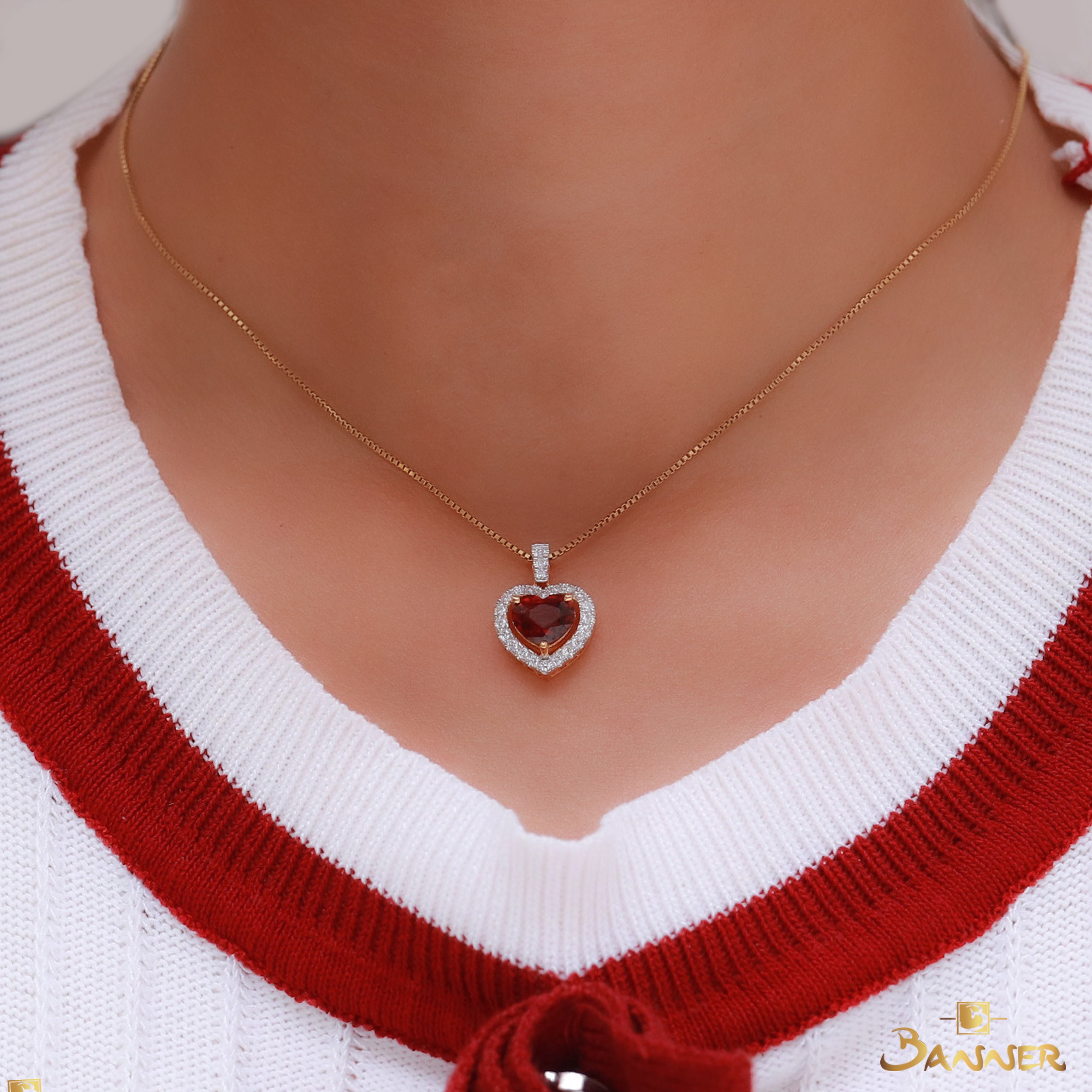 Garnet and Diamond Heart Set