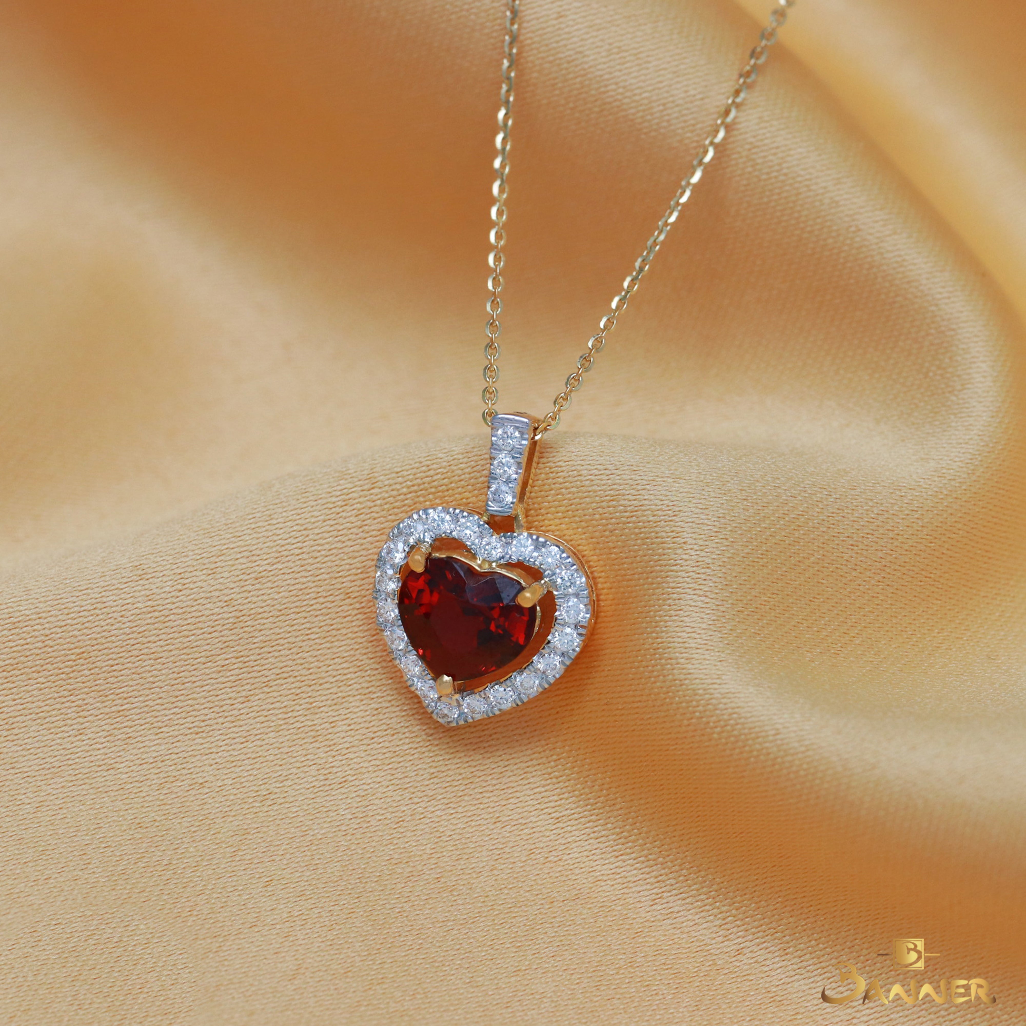 Garnet and Diamond Heart Pendant