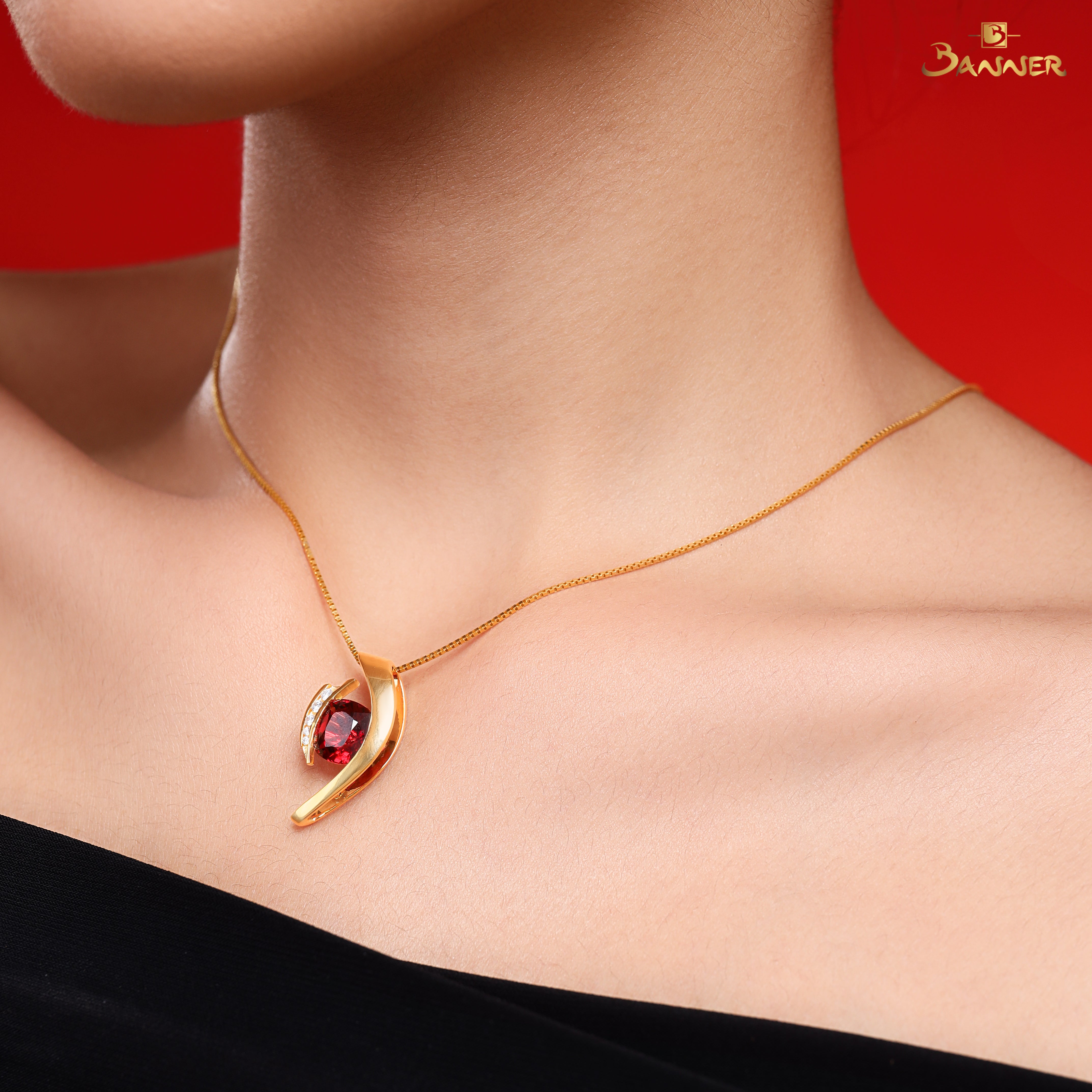 Garnet and Diamond Bypass Pendant