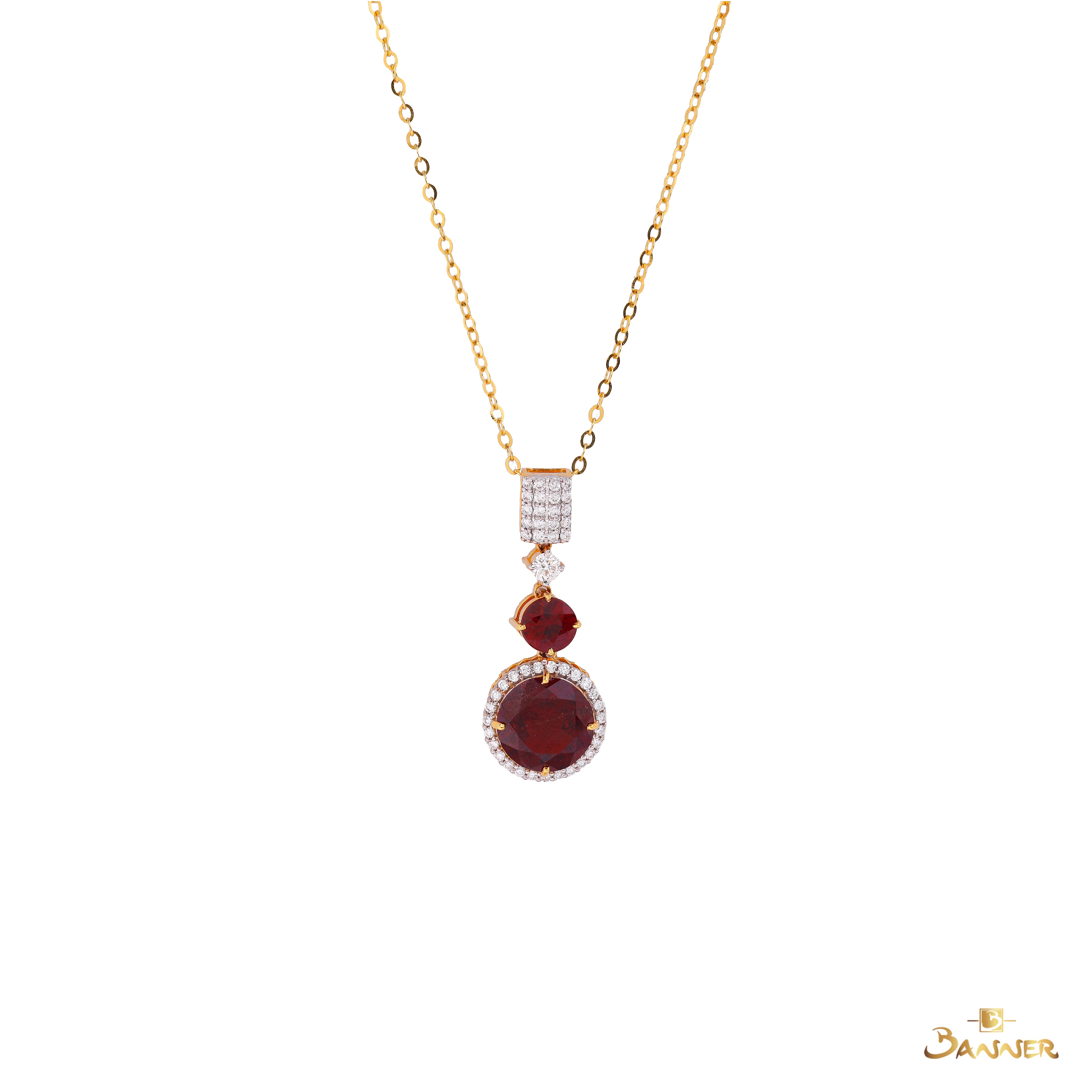 Garnet and Diamond Pave Halo Drop Pendant