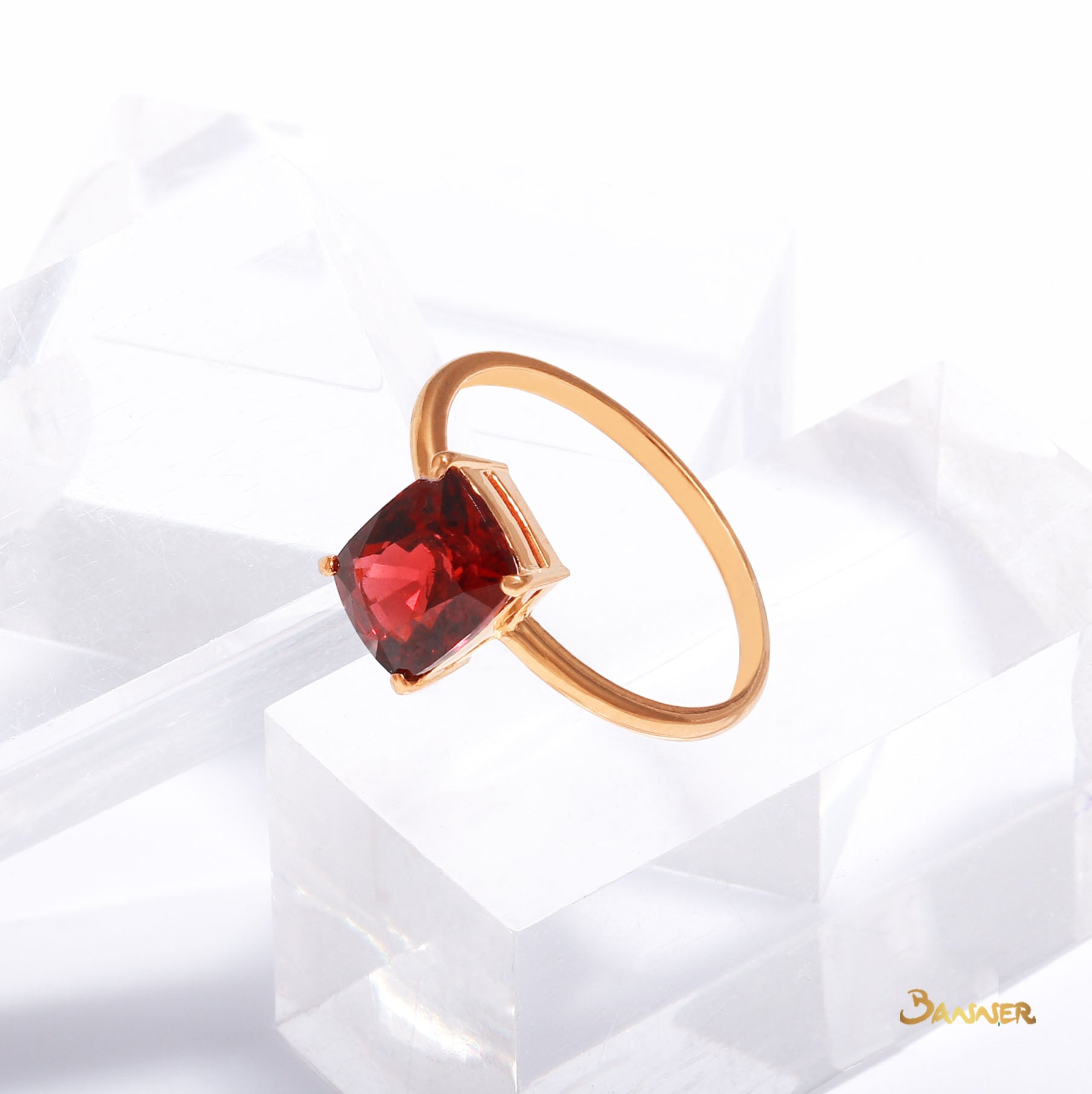 Cushion-cut Garnet Solitaire Ring