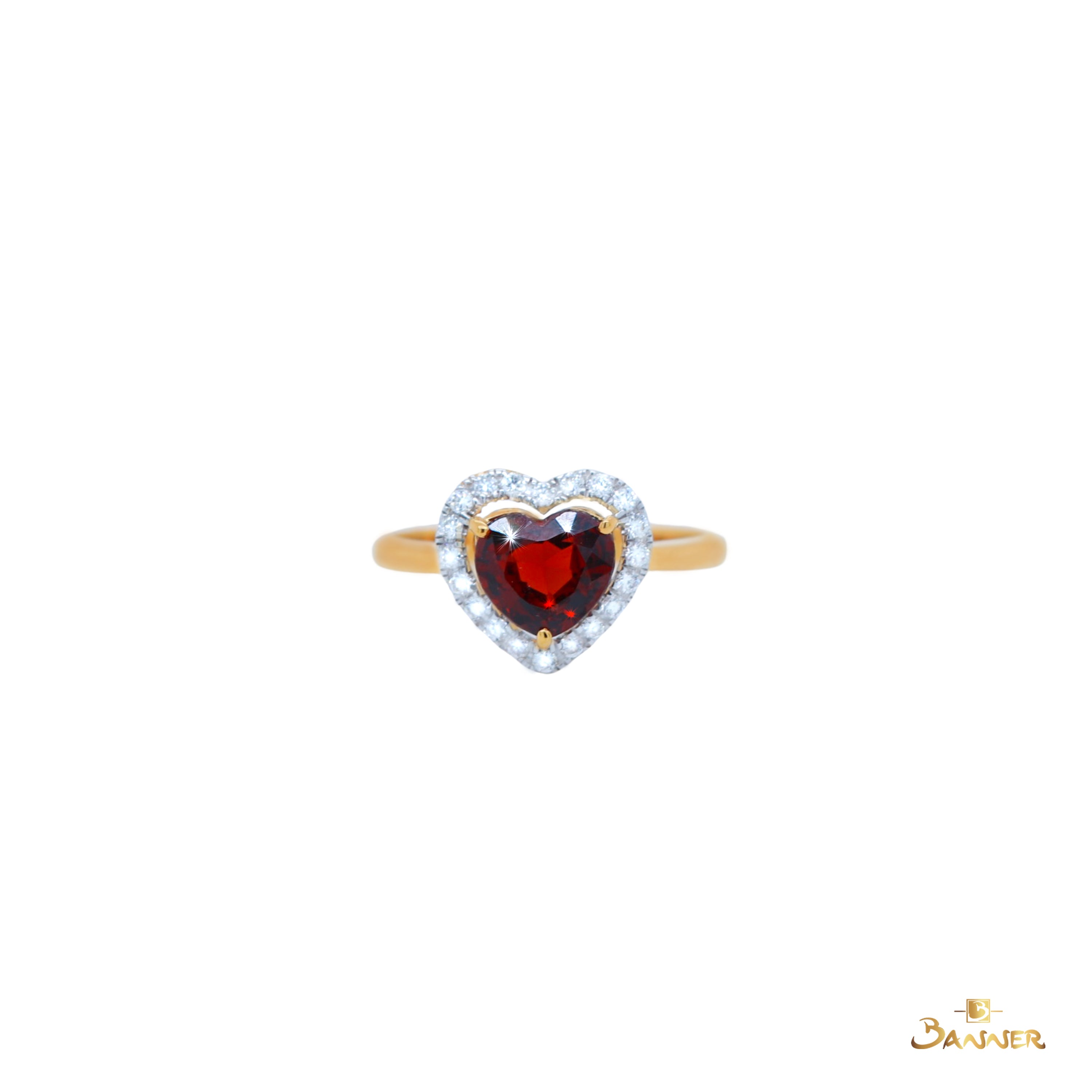 Garnet and Diamond Heart Ring