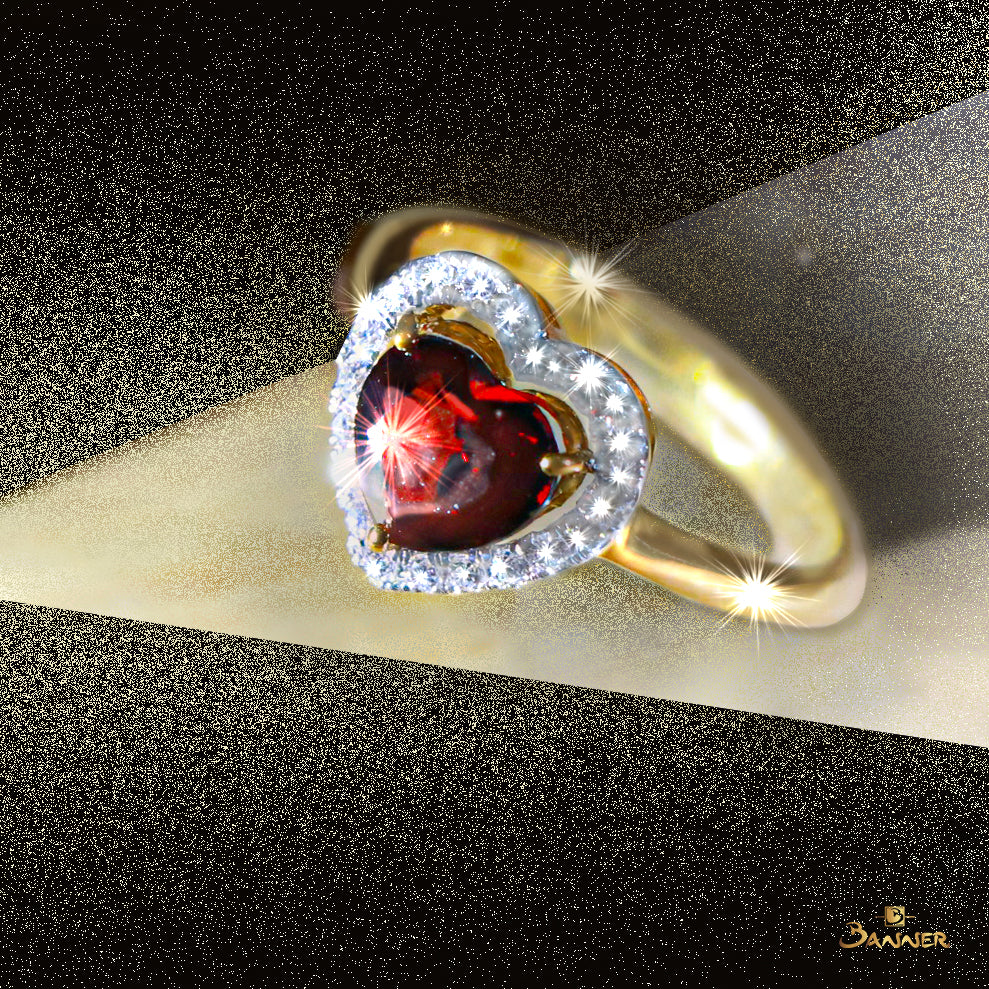 Garnet and Diamond Heart Ring