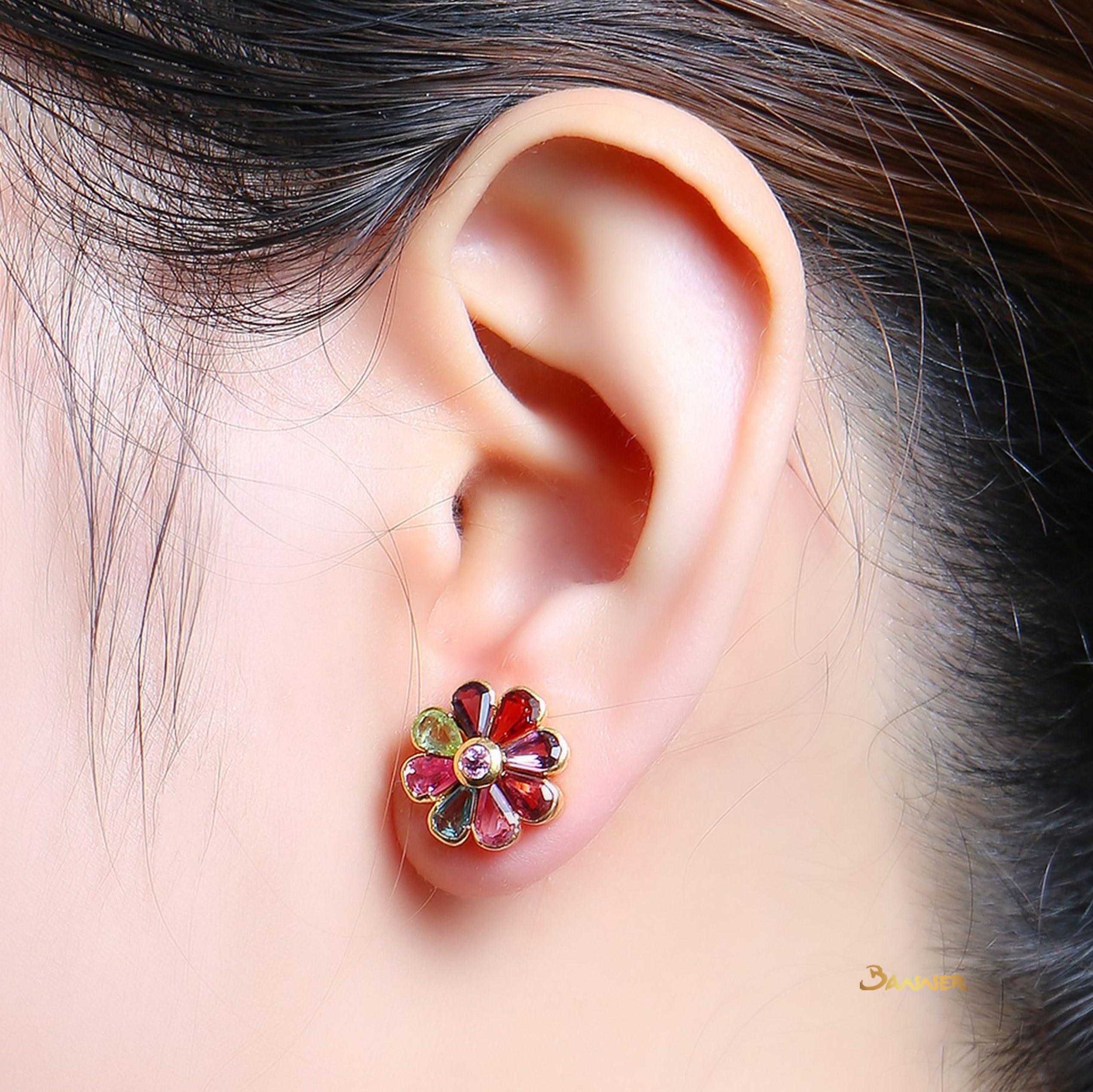 Multi-color Spinel Flower Earrings