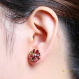 Multi-color Spinel Flower Earrings