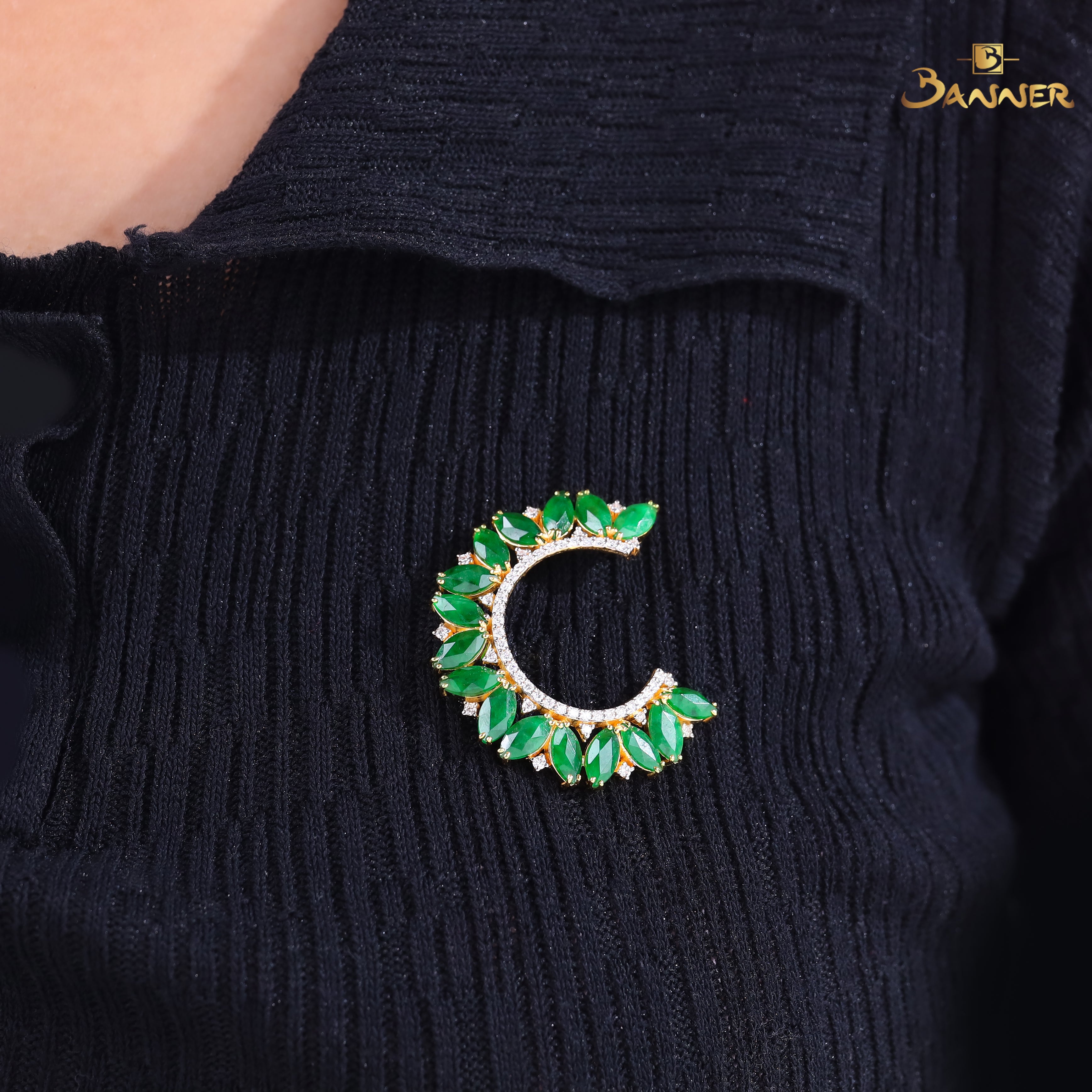 Jade and Diamond Blossom Brooch