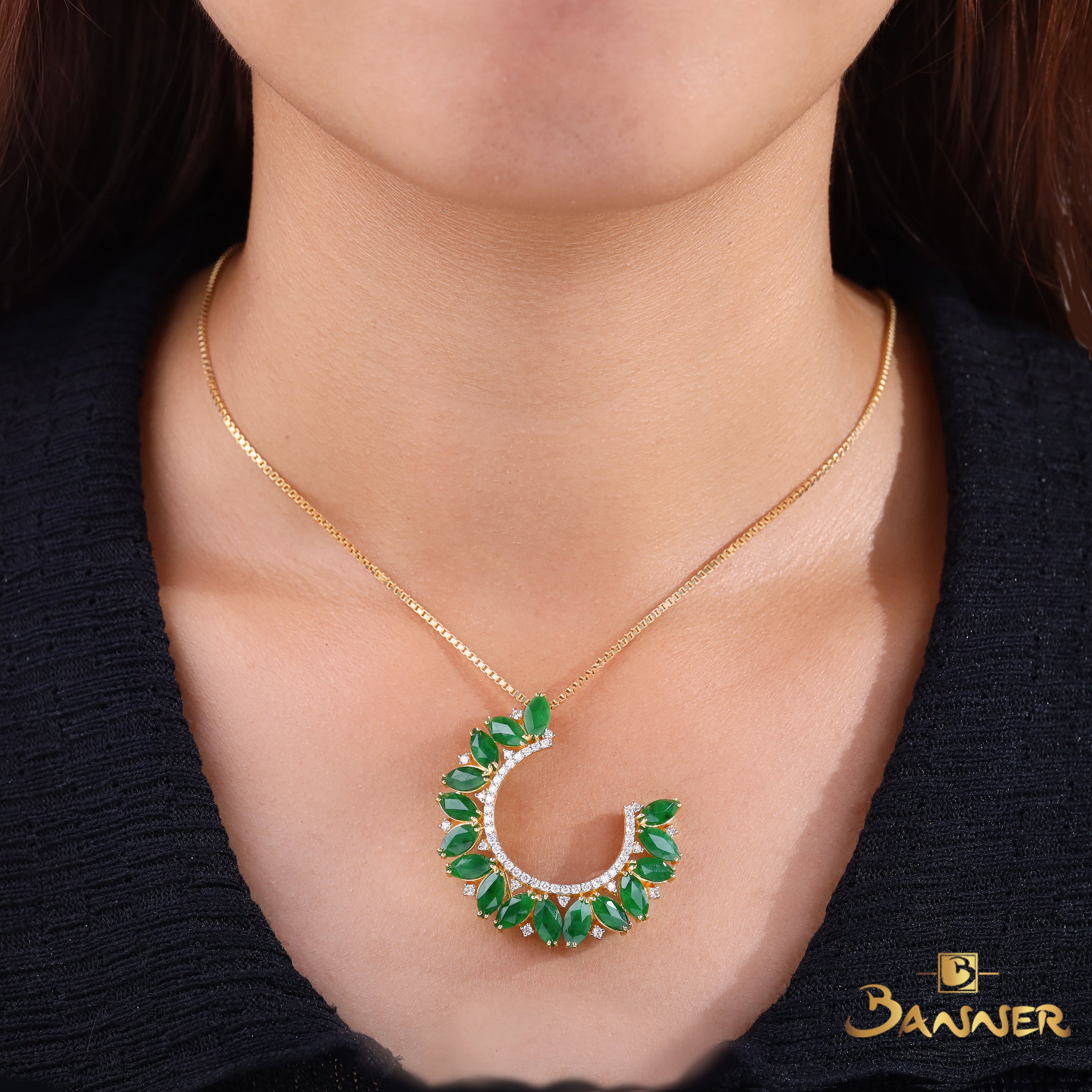 Jade and Diamond Blossom Brooch