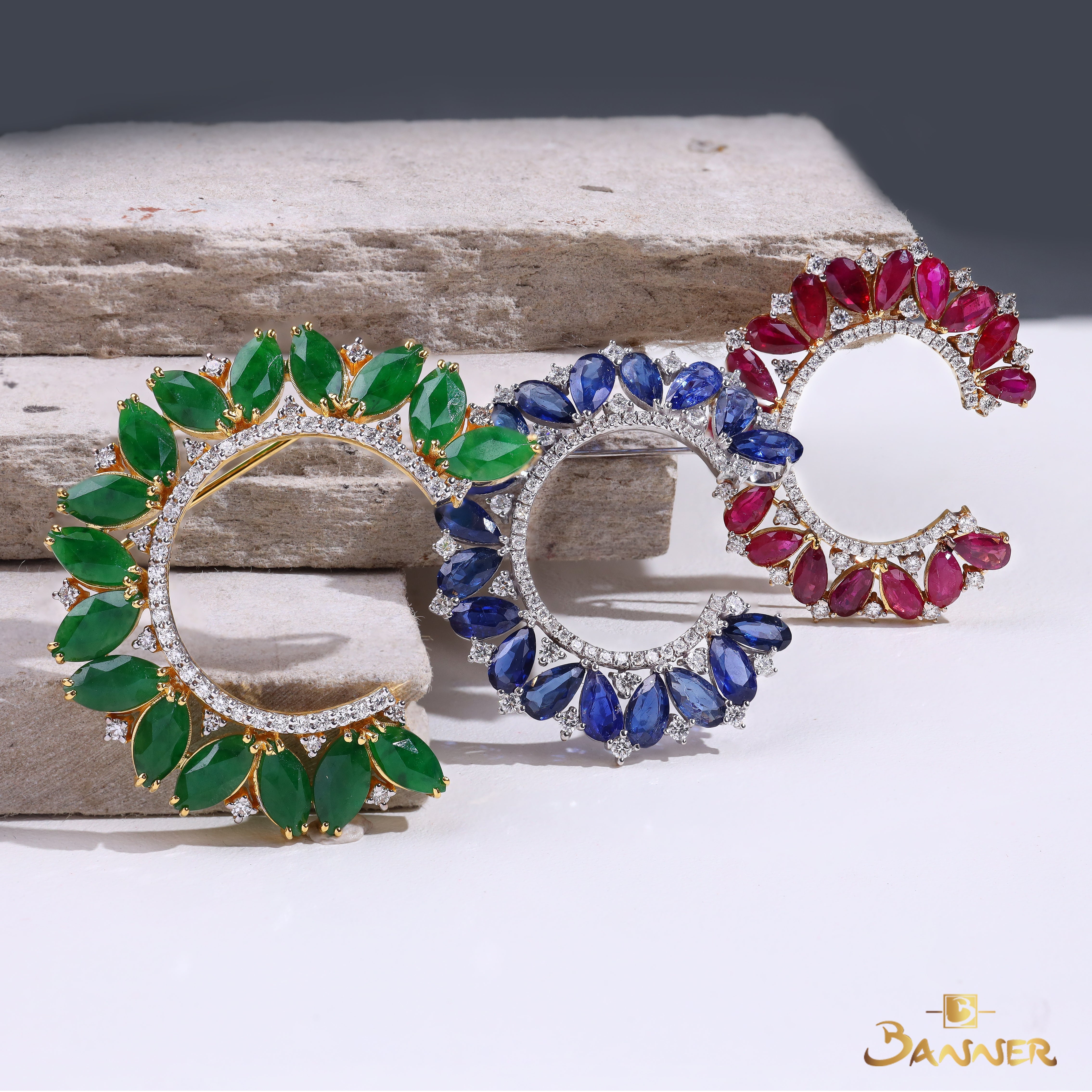 Jade and Diamond Blossom Brooch