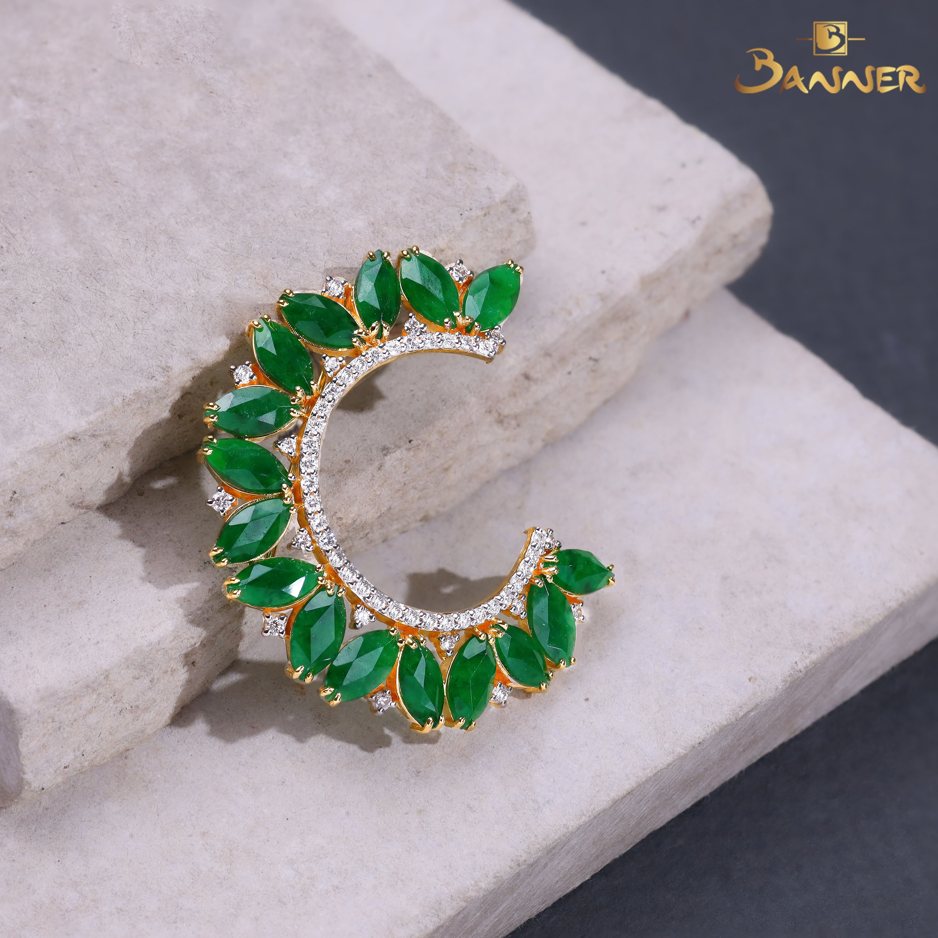 Jade and Diamond Blossom Brooch