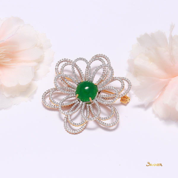 Jade and Diamond Floral Brooch