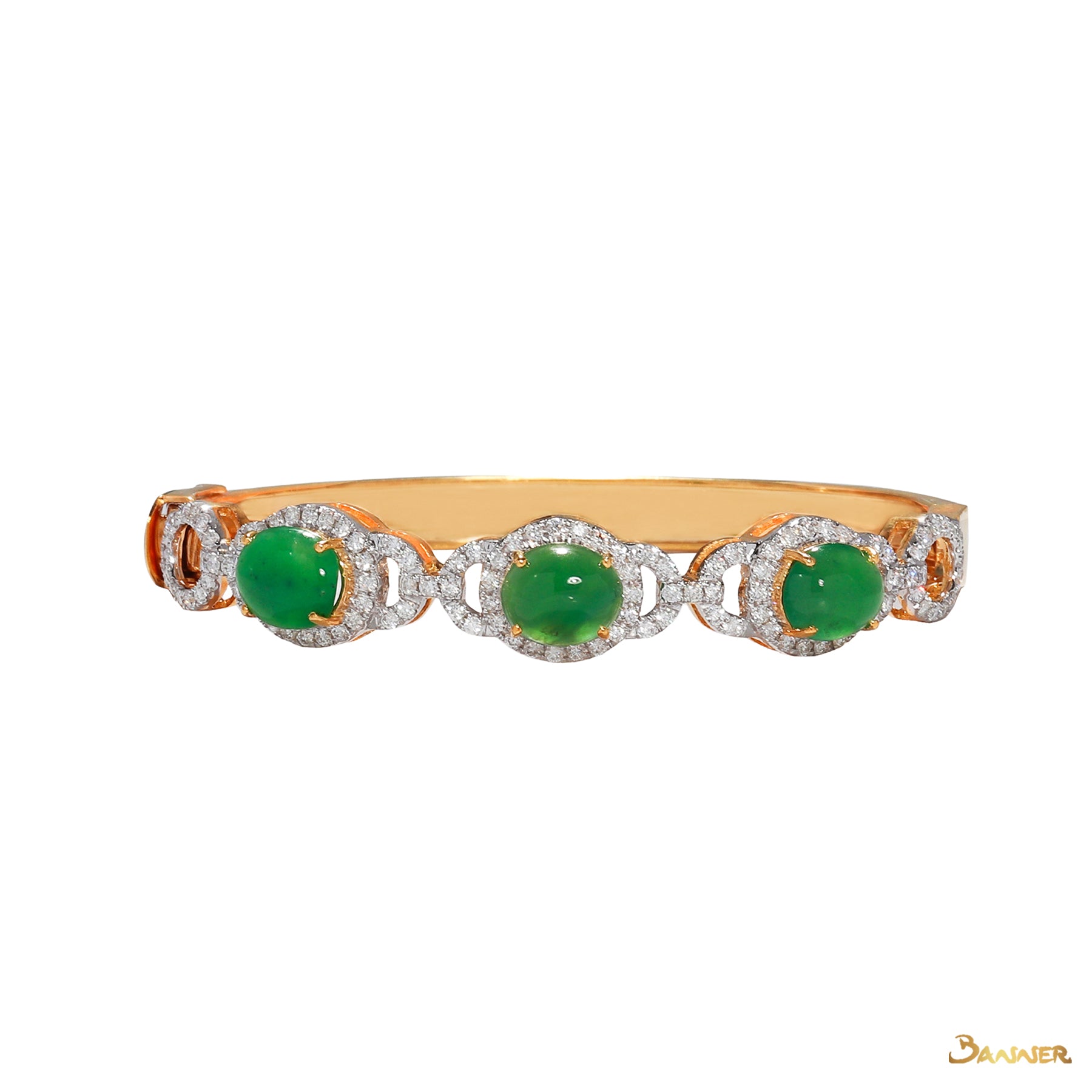 Green Jade and Diamond Halo Bracelet