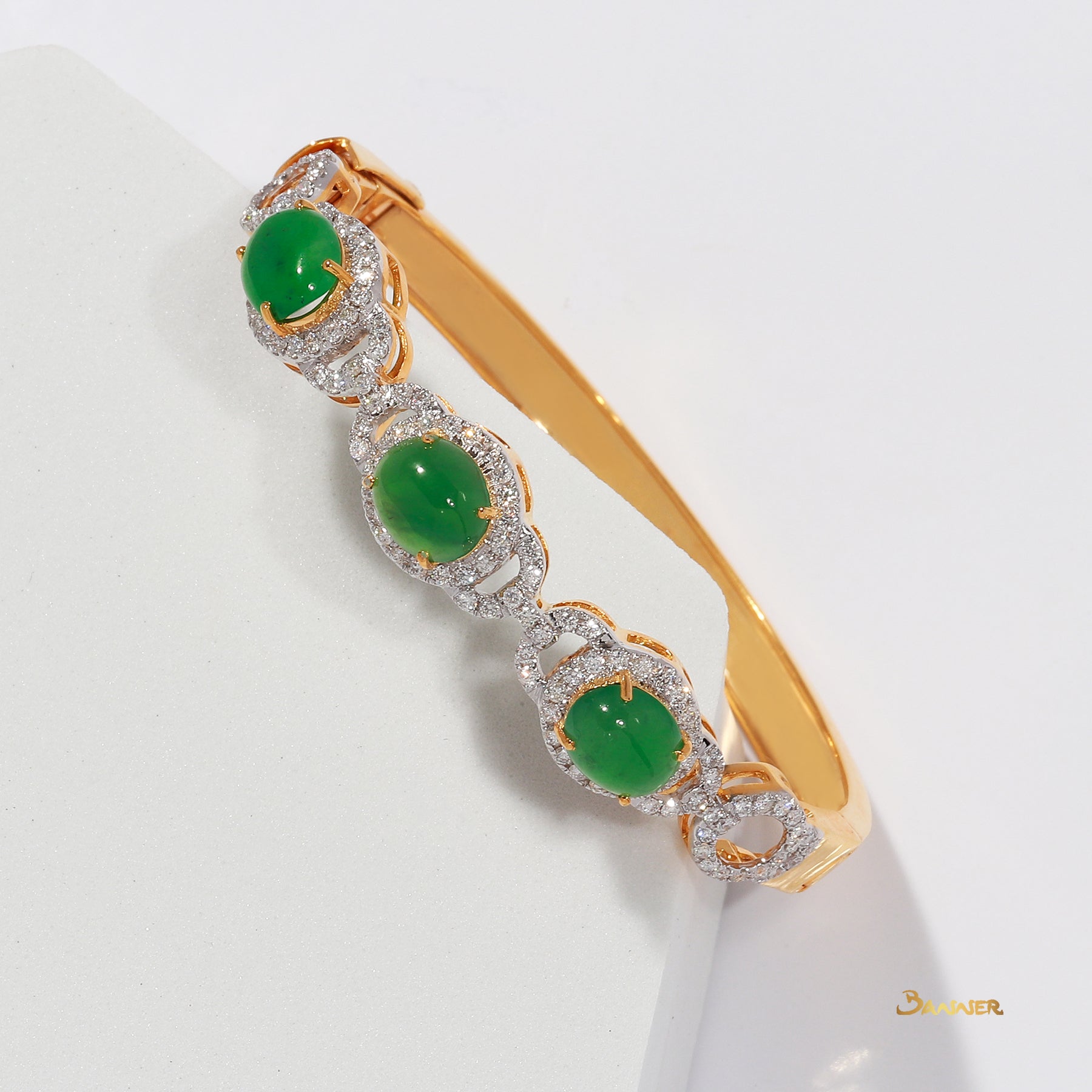 Green Jade and Diamond Halo Bracelet